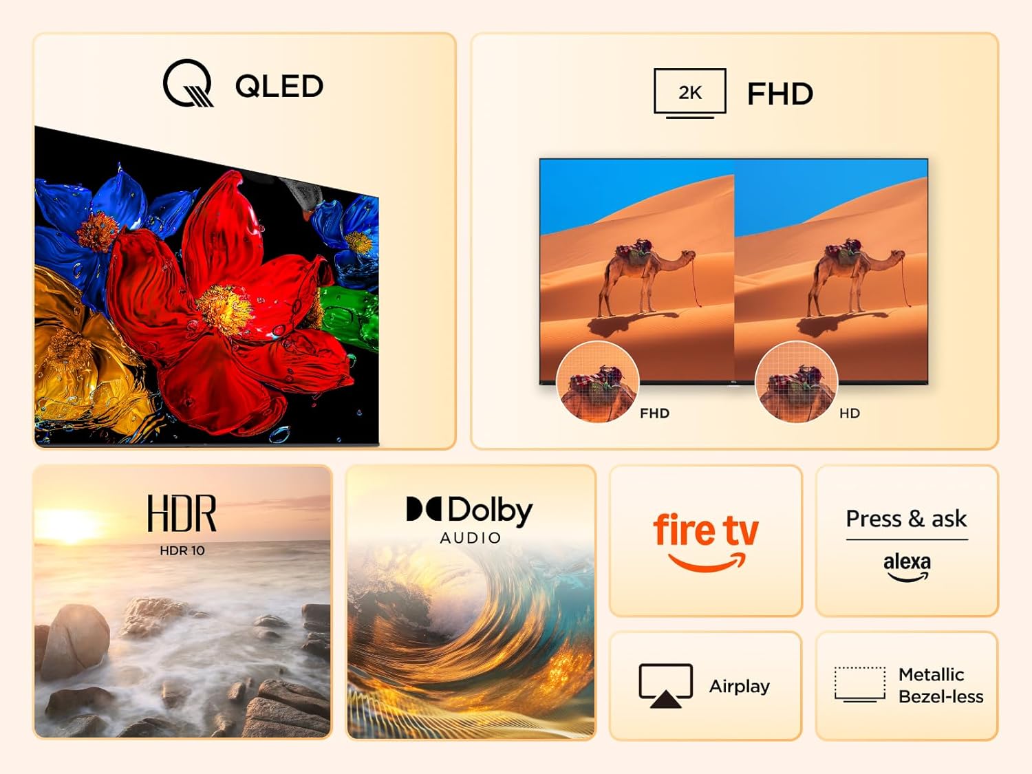 TCL 32SF560 – Smart QLED Full HD 32" TV Direct LED con Fire TVy HDR, Pulsa y Pregunta a Alexa, diseño metálico sin Bisel