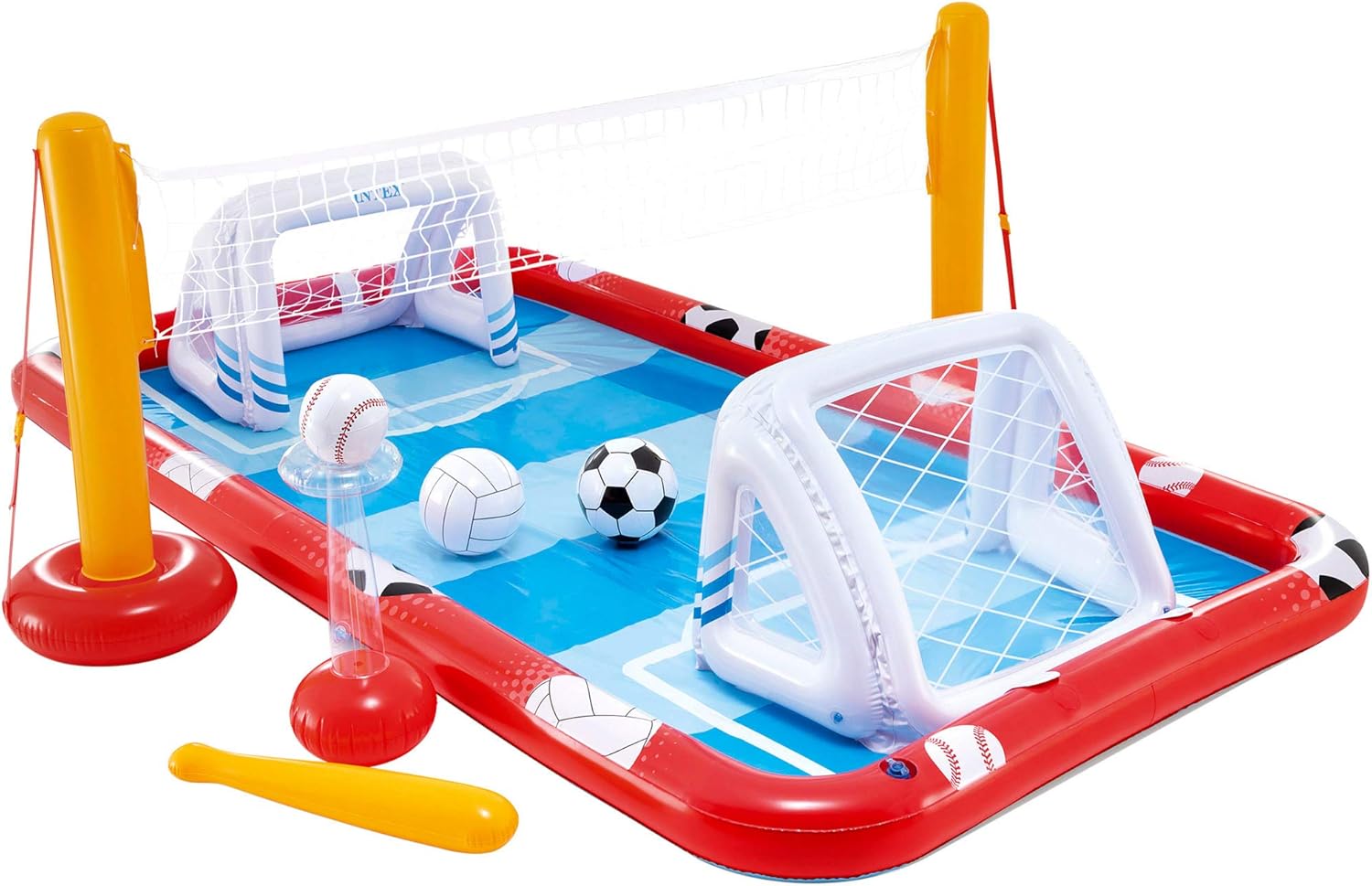 Intex 57147NP - Centro de jogos aquáticos insuflável INTEX, para crianças, medidas 325 x 267 x 102 cm, 470 litros, voleibol, futebol, basquetebol e beisebol, a partir dos 3 anos