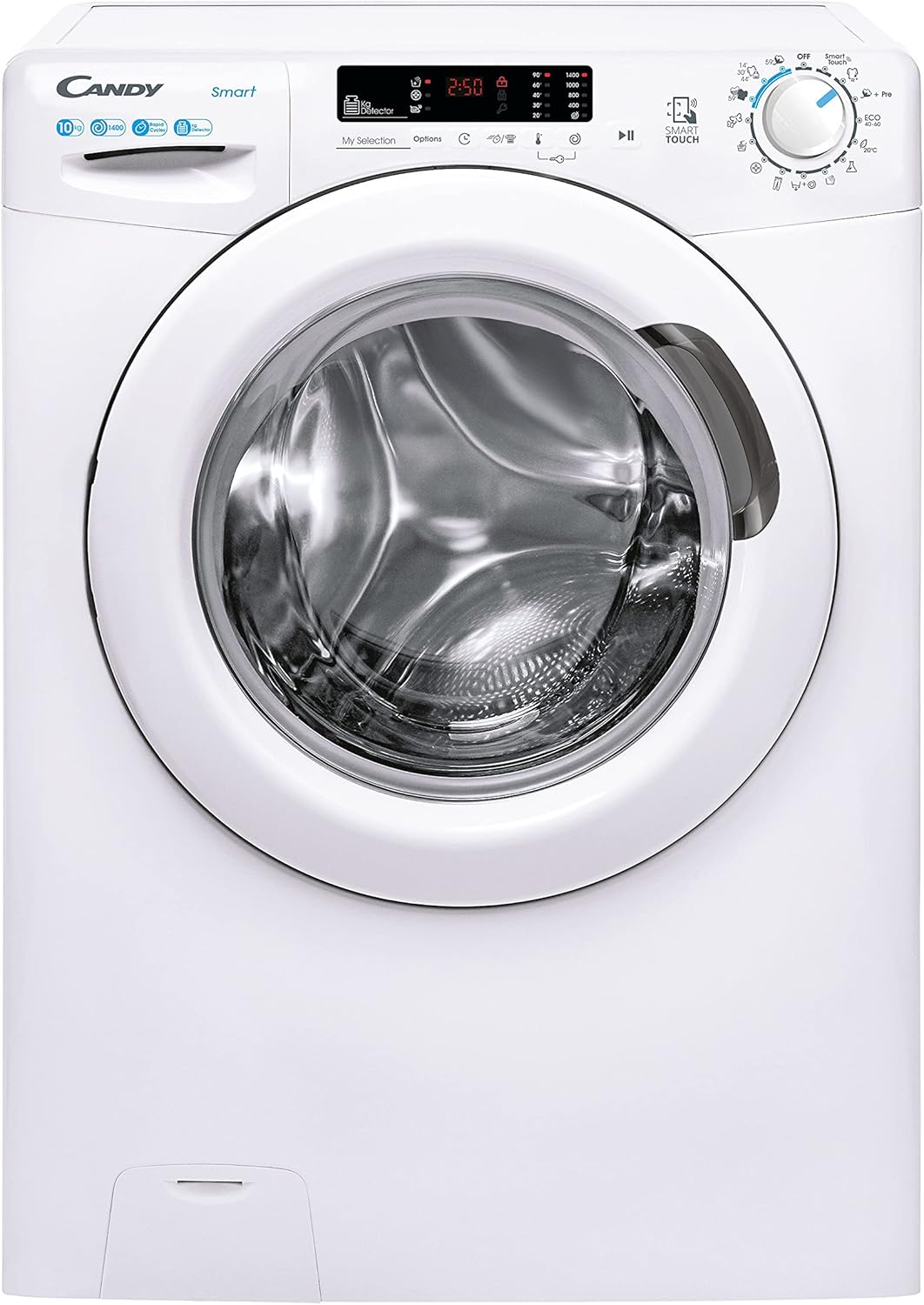 Candy Smart CS 14102DE/1-S, Lavadora 10 KG, 1400 RPM, Pantalla Digital y Mando, Tecnología NFC, Asistente de Voz, 15 Ciclos, 5 Rápidos, Planchado Fácil, Inicio Diferido 24H, Detector KG, 81 DB, Blanco