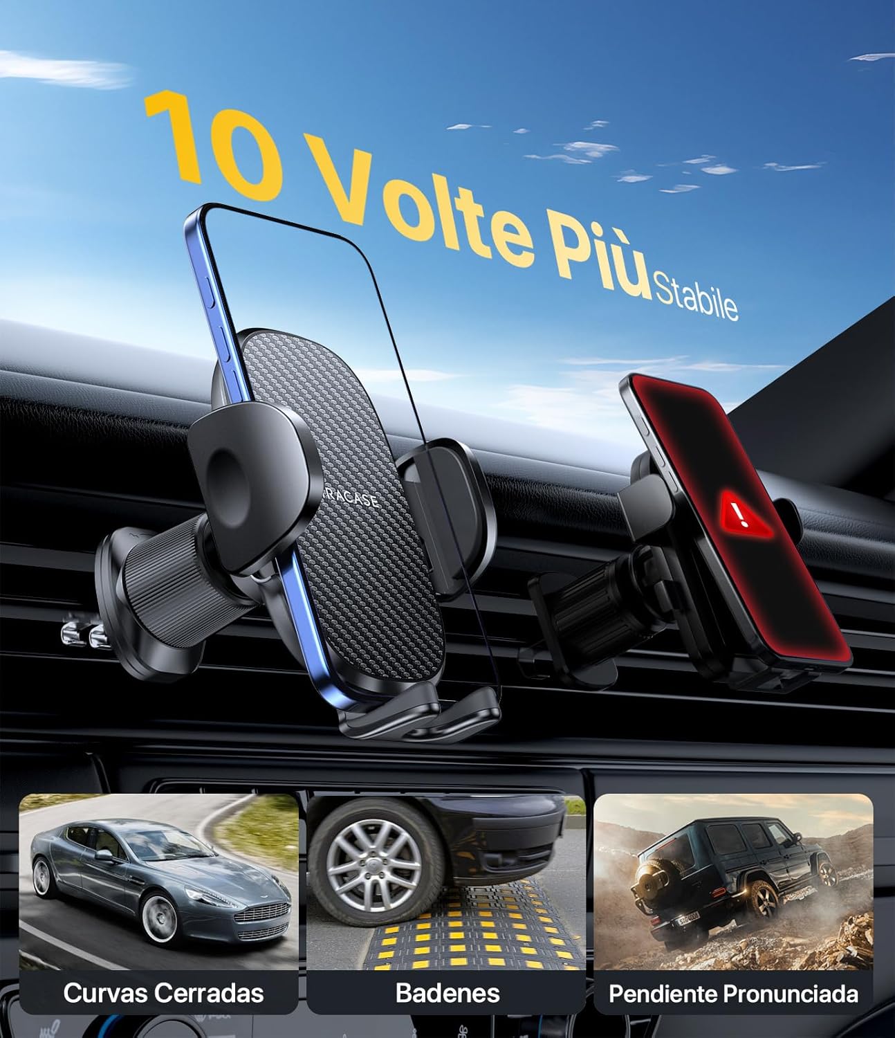 Miracase 2025 Suporte móvel carro [gancho metálico resistente] suporte de telemóvel carro em rotação 360° e manuseio com uma mão, compatível com telemóveis 4,0''-7,0''