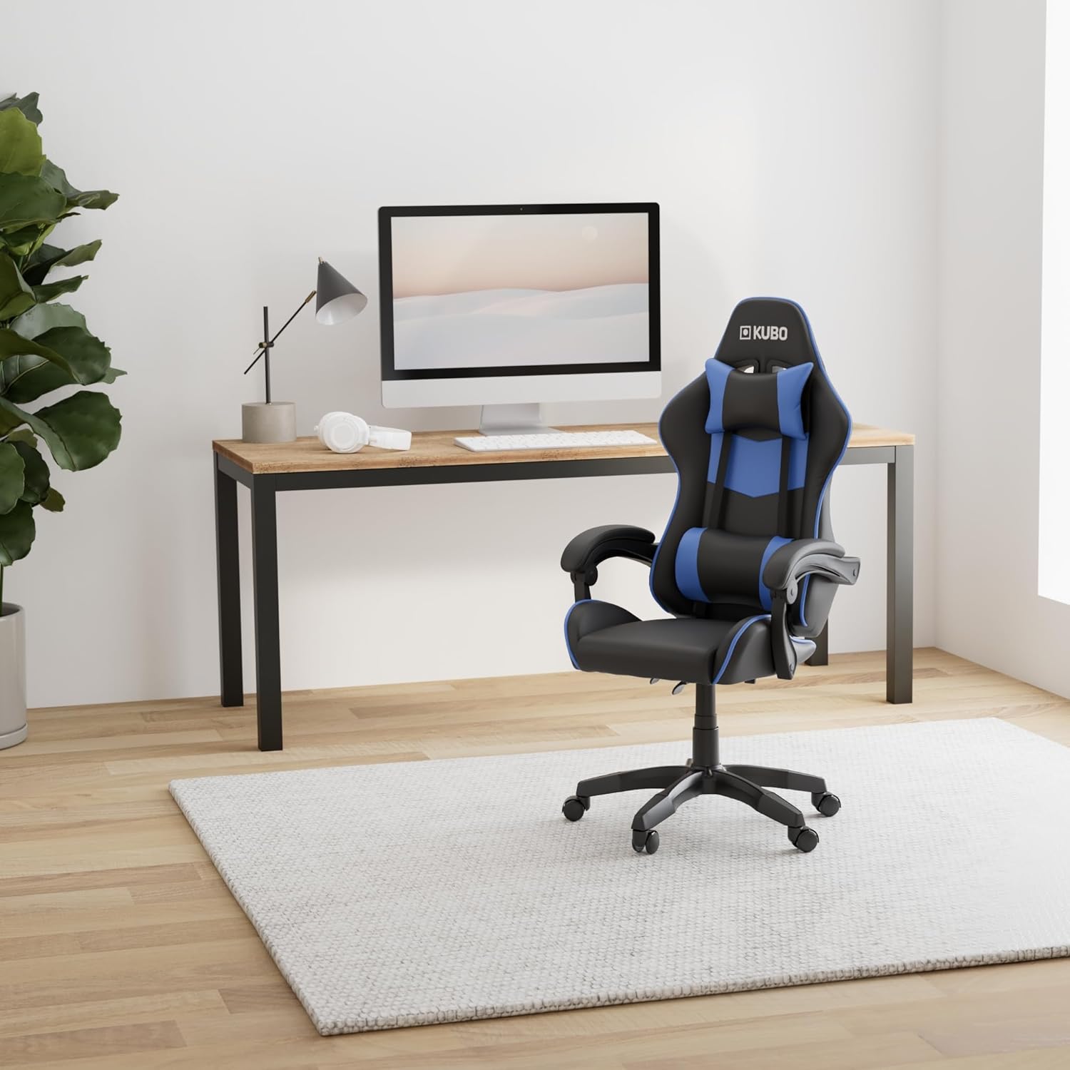 KUBO - Cadeira Gamer - ergonômica - encosto de cabeça - Elevação de gás nível 4 - Máximo conforto - Cor: Azul - Peso máximo de até 130 kg