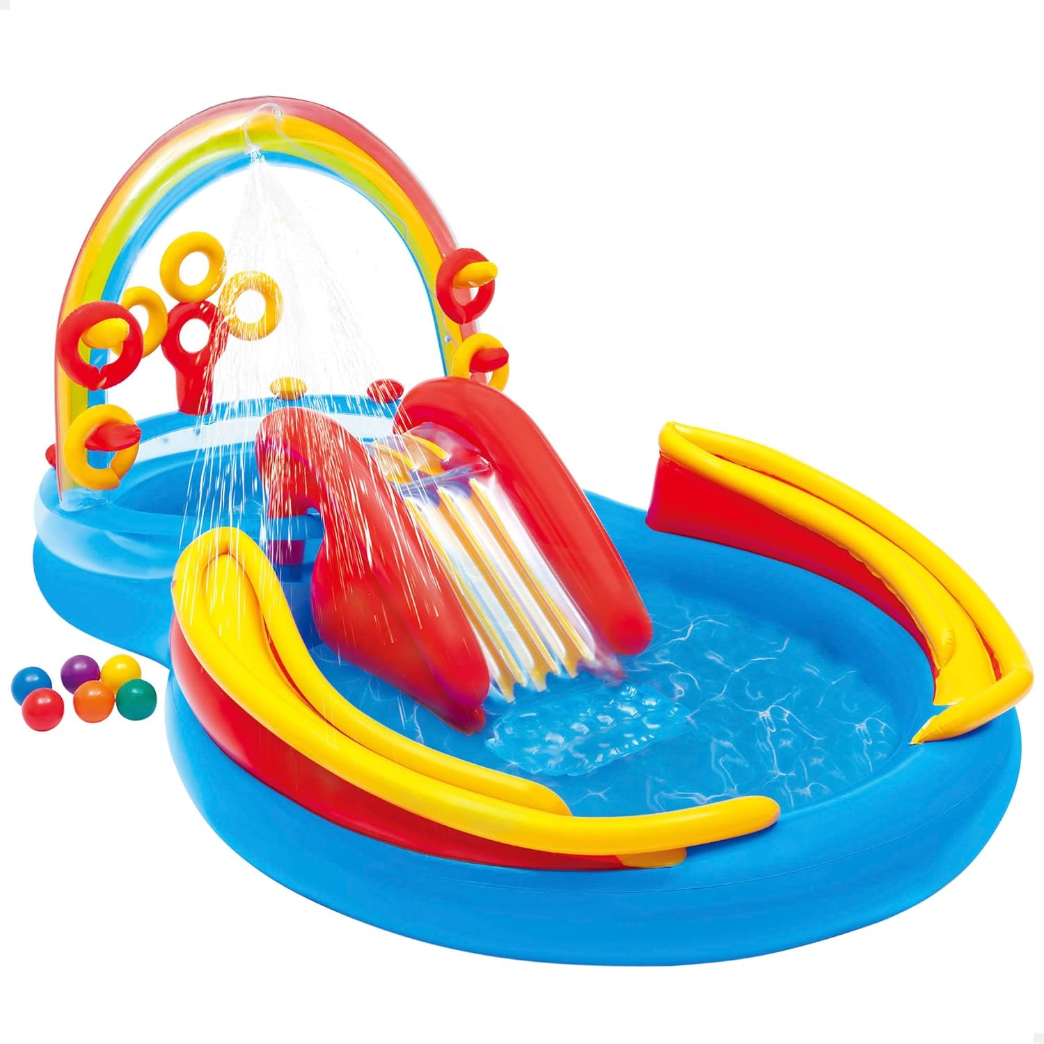 Intex 57453NP — Piscina insuflável com atividades arco-íris 297 x 193 x 135 cm, 206 e 175 litros