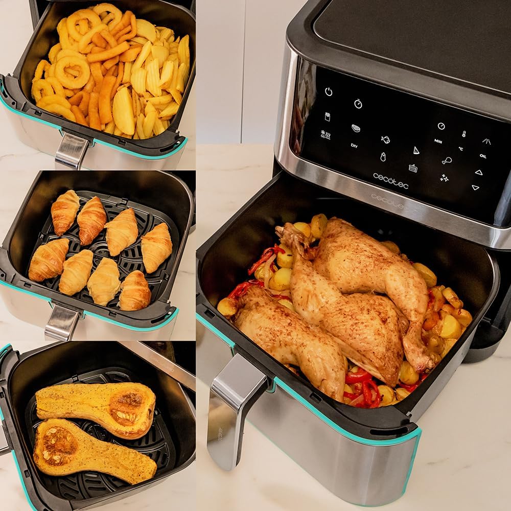 Cecotec Frigideira de ar sem óleo de 8 l, Cecofry Supreme 8000 Air Fryer. 1800 W, painel de toque, 30º - 200 ºC, 10 modos pré-configurados, pré-heat, alerta, acabamentos em aço inoxidável