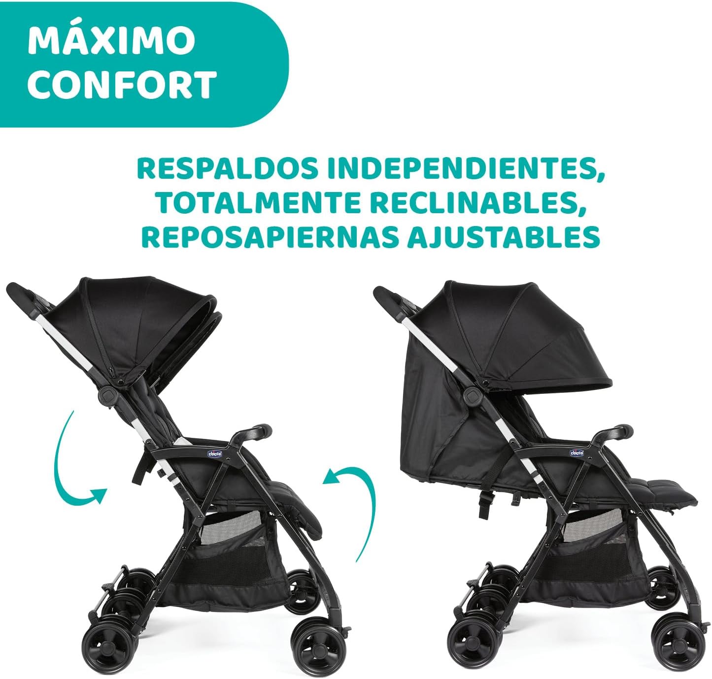 Chicco OHlalà Twin Cadeira de passeio gémeas de 0 meses a 15 kg, para botões de punho e irmãos, carrinho duplo reclinável e dobrável, leve, dobrável compacto, cobertura de chuva - cor preta