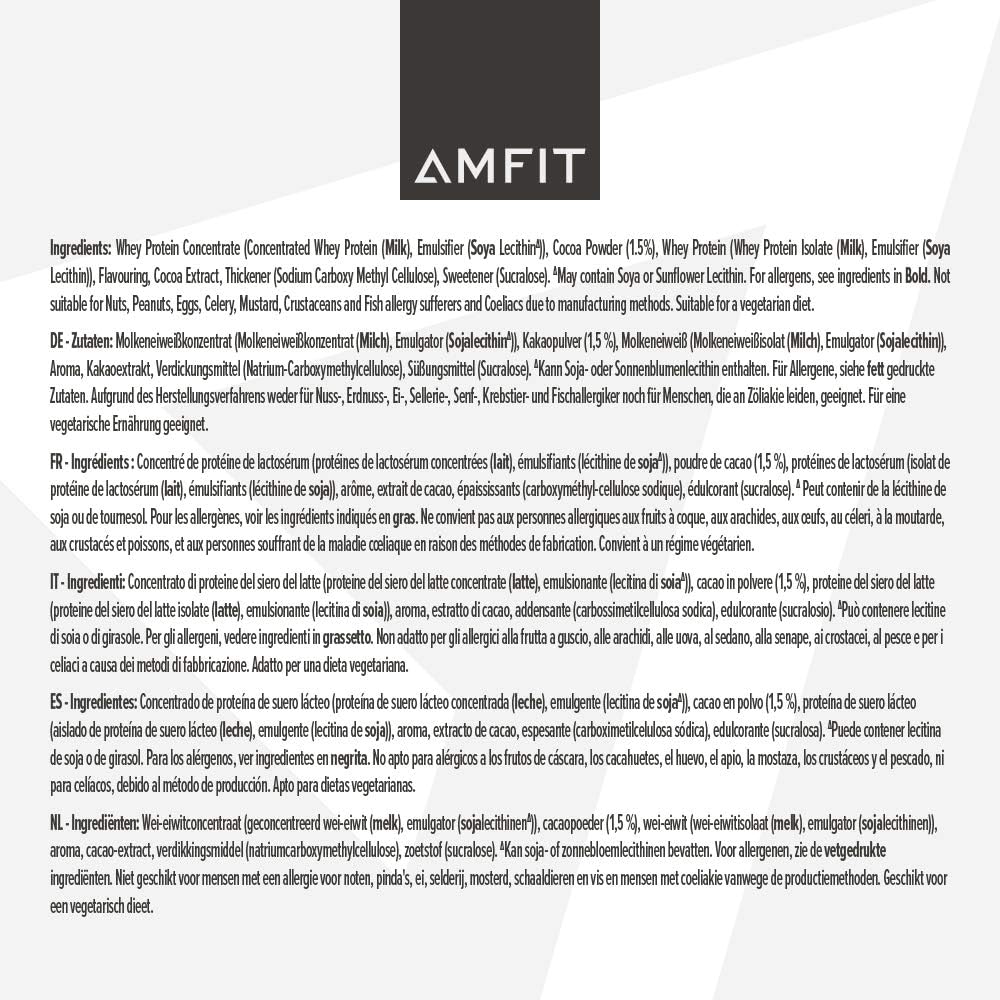 Marca Amazon - Amfit Nutrition Proteína de soro de leite em pó, chocolate, 33 porções, 1 kg (embalagem de 1)