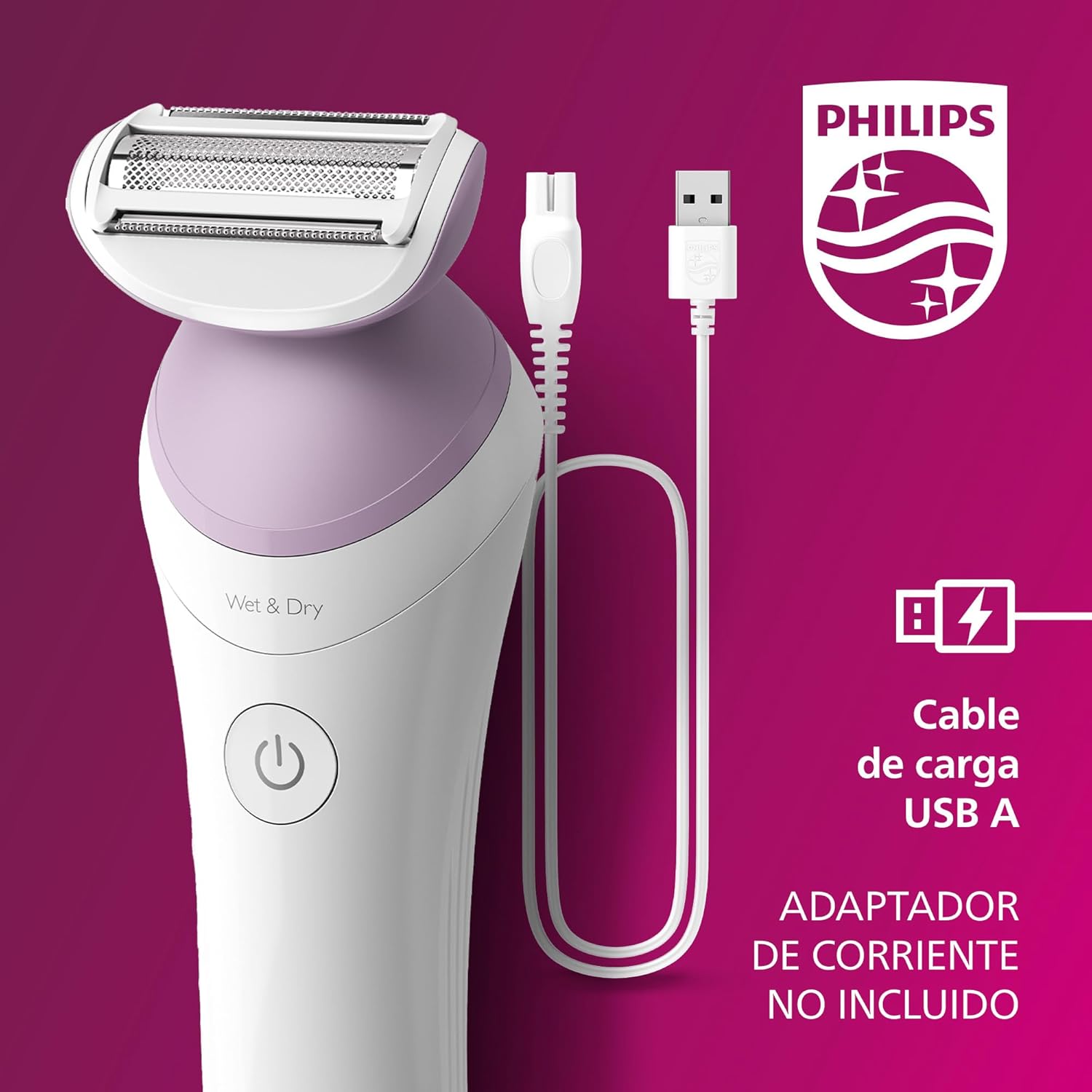 Philips Máquina de barbear feminina série 6000, 4 acessórios, inclui luva esfoliante, guia de pente e escova de limpeza, BRP136/00, branco