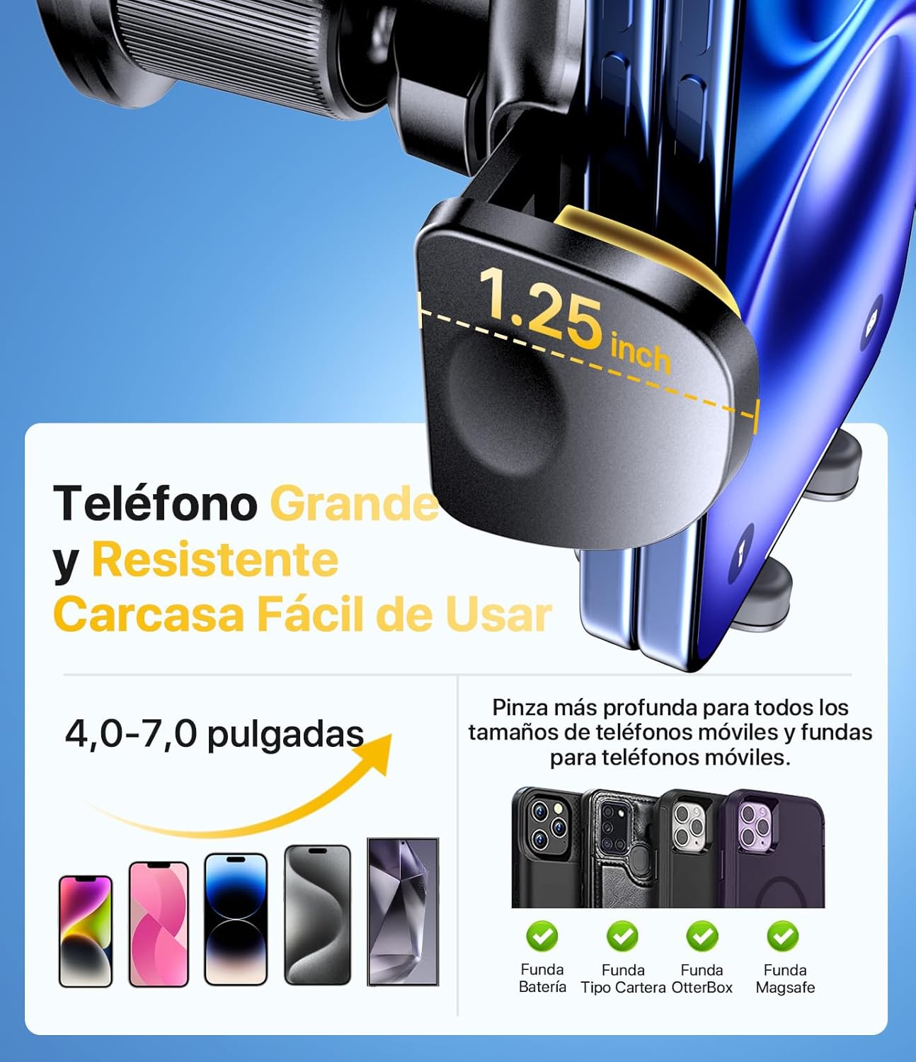 Miracase 2025 Suporte móvel carro [gancho metálico resistente] suporte de telemóvel carro em rotação 360° e manuseio com uma mão, compatível com telemóveis 4,0''-7,0''