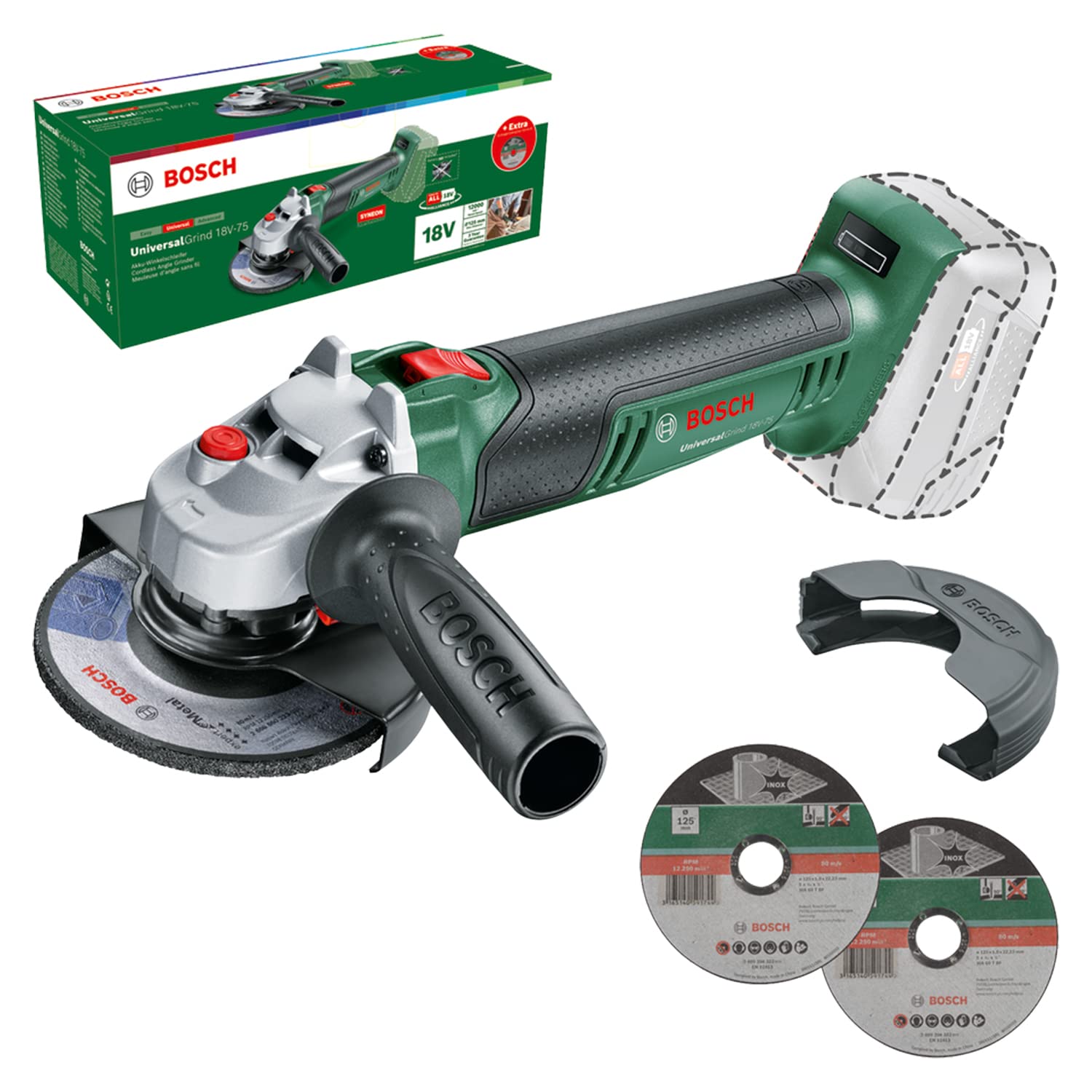Bosch Moedor pequeno UniversalGrind 750-125, 750 W, com 2 discos de corte reto e 1 disco de molagem, para molar, cortar, escovar e lixar, em embalagem de cartão, edição para a Amazon