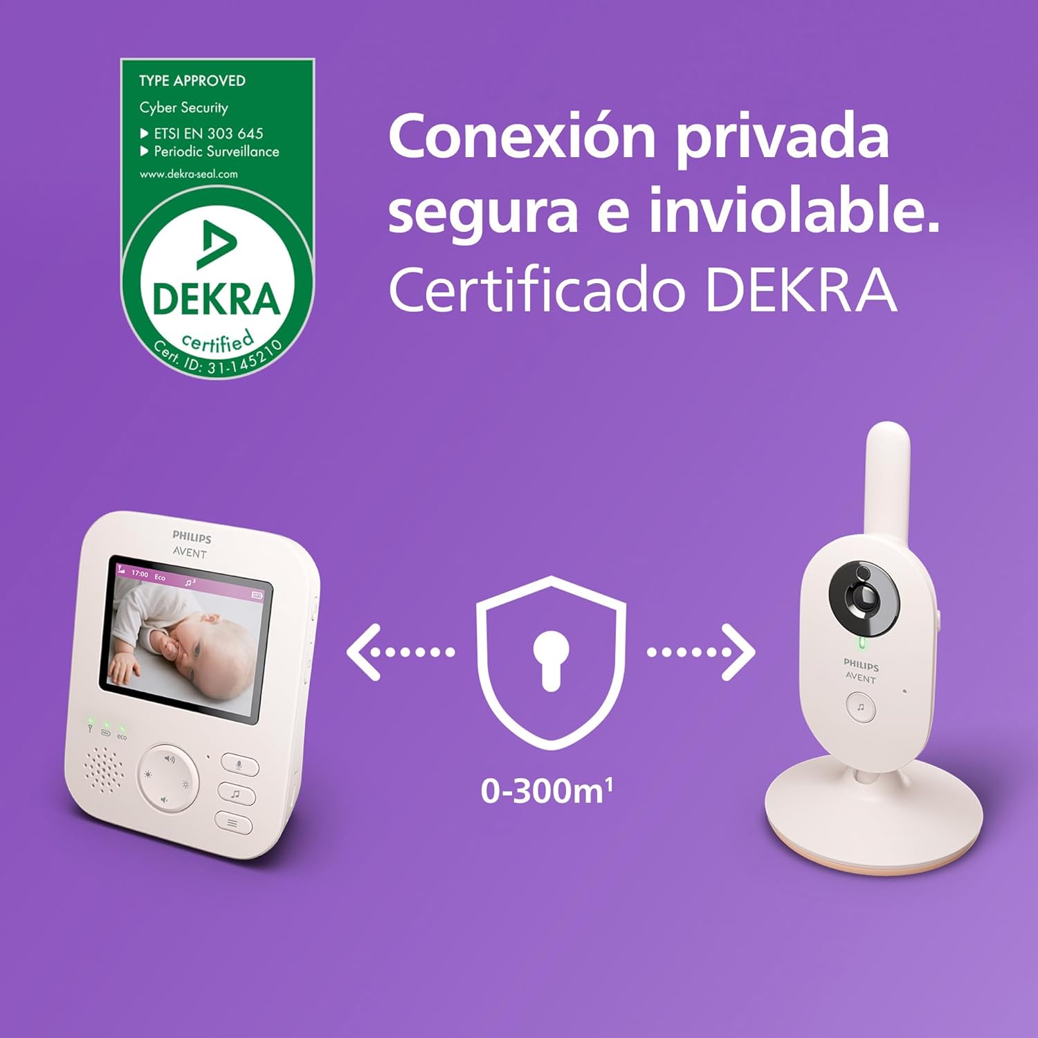 Philips Avent Vigilante para bebés com vídeo: Certificado DEKRA, privado e seguro com câmara e áudio, com ecrã de 2,8", Zoom 2X, visão noturna, áudio bidirecional e nanas, SCD881/26