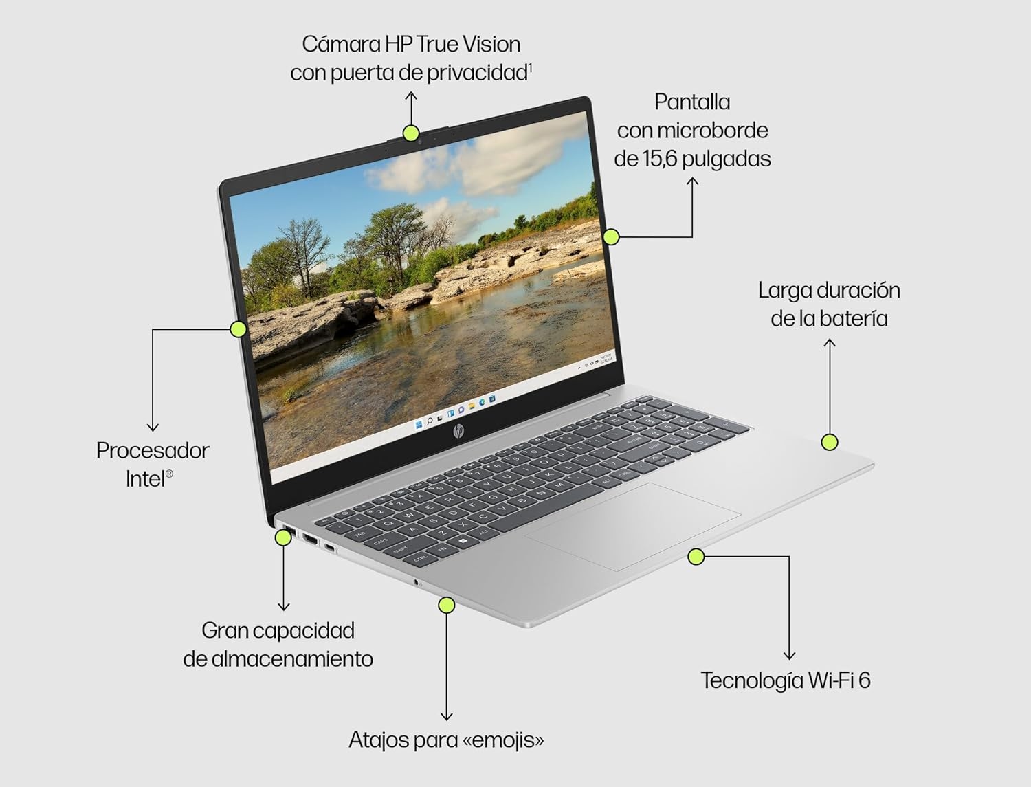HP 15-fd0193ns Computador portátil FHD de 15,6" (Intel Core i3-N305, 8 GB RAM, 512 GB SSD, Intel UHD Graphics, sem sistema operativo), prateado e azul, teclado QWERTY espanhol