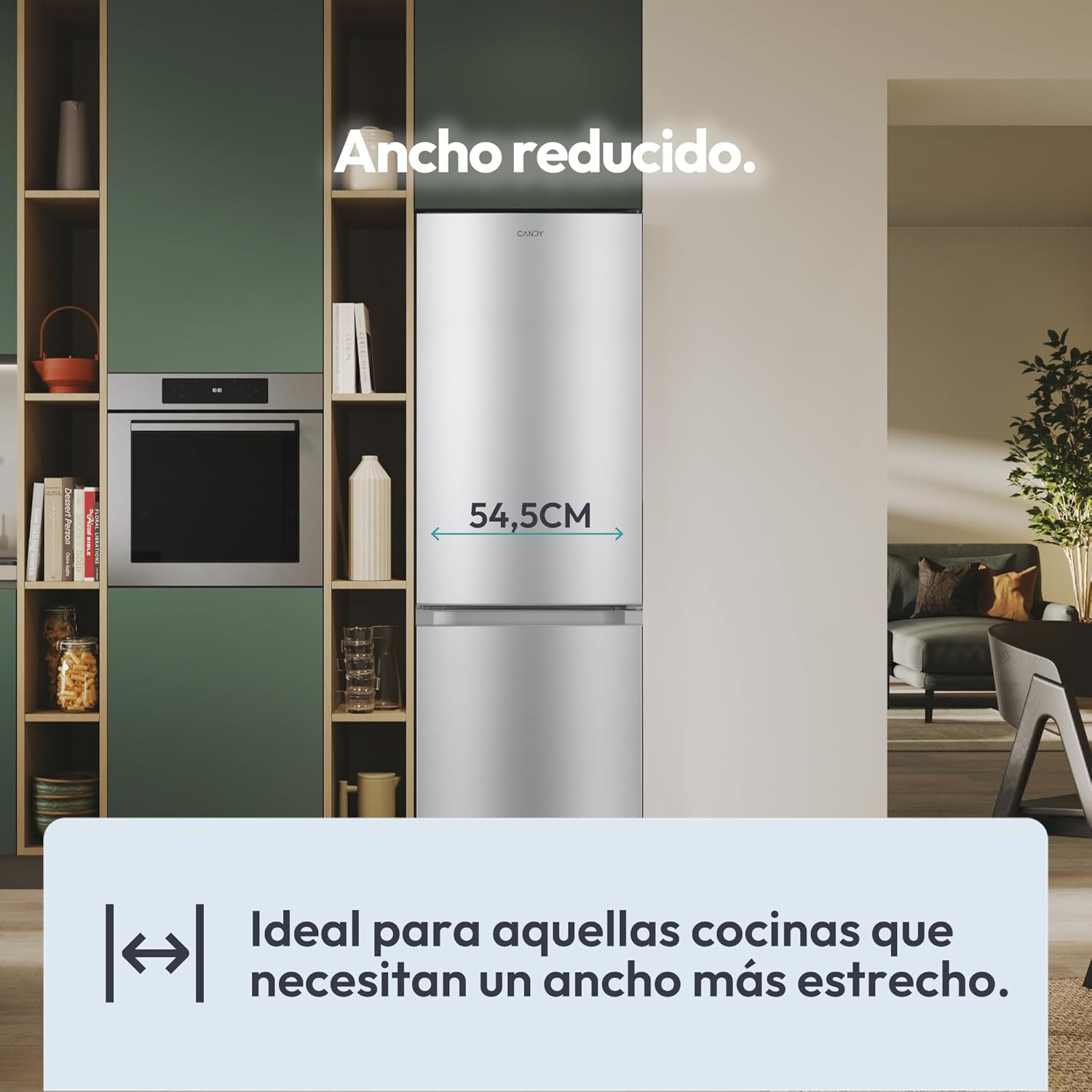 Candy CCG1S 518EX Frigorífico Combi, Ancho 55cm, Altura 1,80m, Capacidad 252L, Cajón Verdulero, Control Mecánico de la temperatura, Iluminación LED, Puerta Reversible, 41DB, Inox