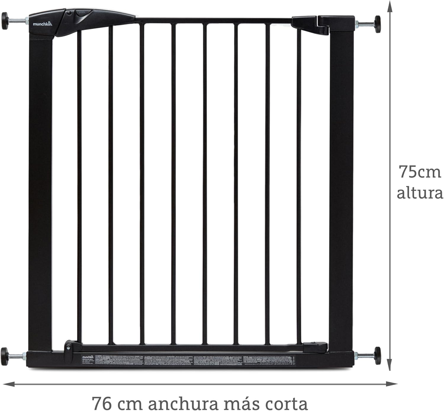 Porta de escada Munchkin, segura para crianças pequenas e bebés, porta de escada de ajuste de pressão para bebés ou cães, porta de segurança, 76-82 cm, preto