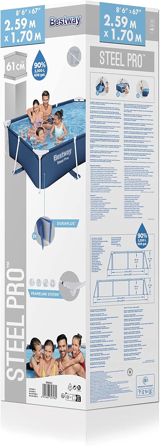 BESTWAY Piscina removível tubular infantil Steel Pro 259 x 170 x 61 cm azul