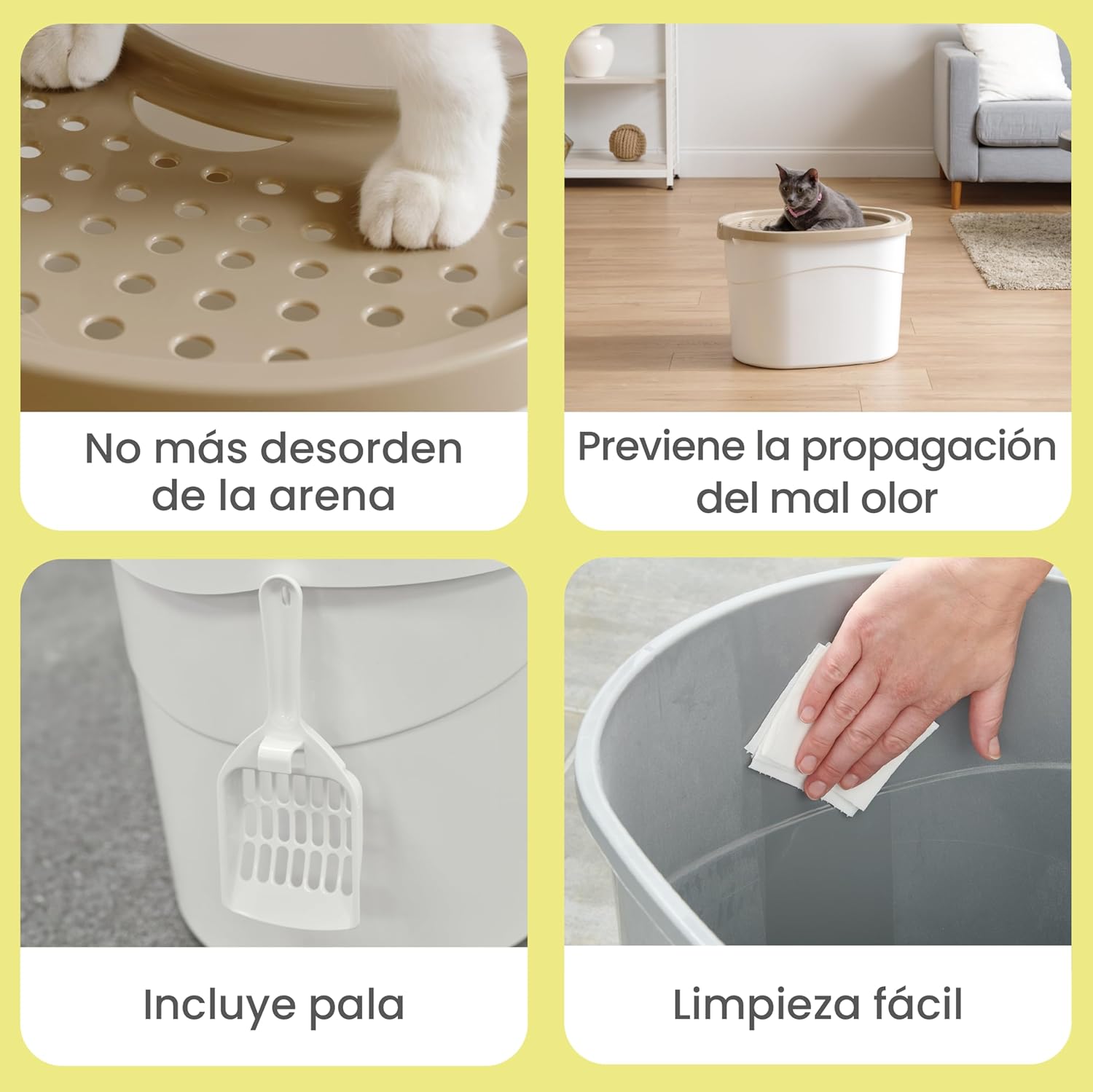 Iris Ohyama Areneiro de gato coberto com pá, até 7 kg, cinzento/branco, caixa de areia para gatos, caixa, para gatos grandes e pequenos, fechado, caça-louças, WC, livre de BPA, Cat Litter Box, TECL-20