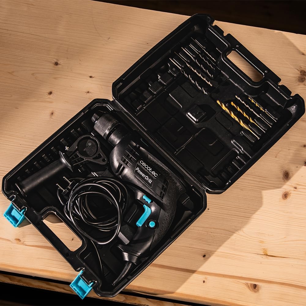 Cecotec Taladro Eléctrico Percutor PowerDrill 850 EasyAdjust. 850W, 46000 impactos por minuto, 4800 rpm, Cable extralargo 3m, Mandril portabrocas sin llave 13mm diámetro, Totalmente equipado