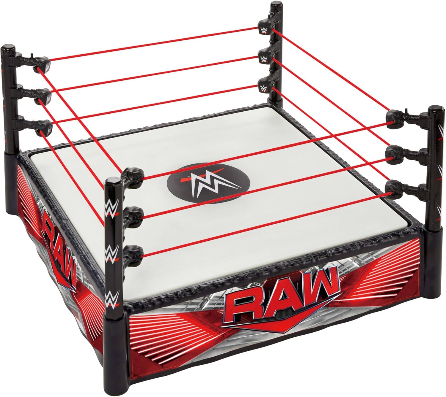 Mattel WWE Ring de superestrelas com autocolantes Main Event e RAW, tapete com molas e cordas elásticas esticadas, JDJ20