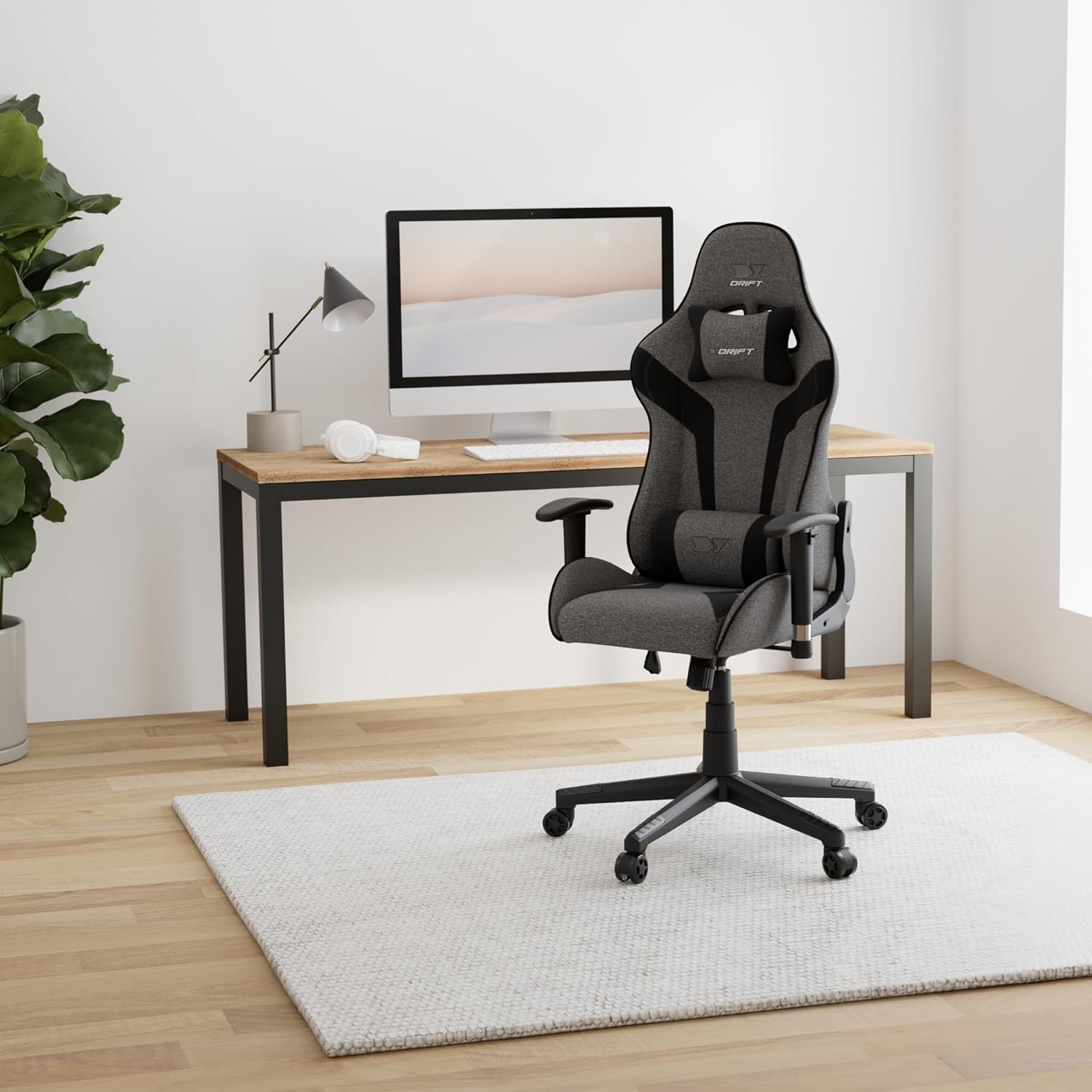 DRIFT GAMING DR90 Cadeira de jogos ergonómica com encosto de cabeça e lombar, encosto reclinável de 135°, braços 2D ajustáveis, tecido respirável, base de nylon e pistão de gás classe 4, cinzento