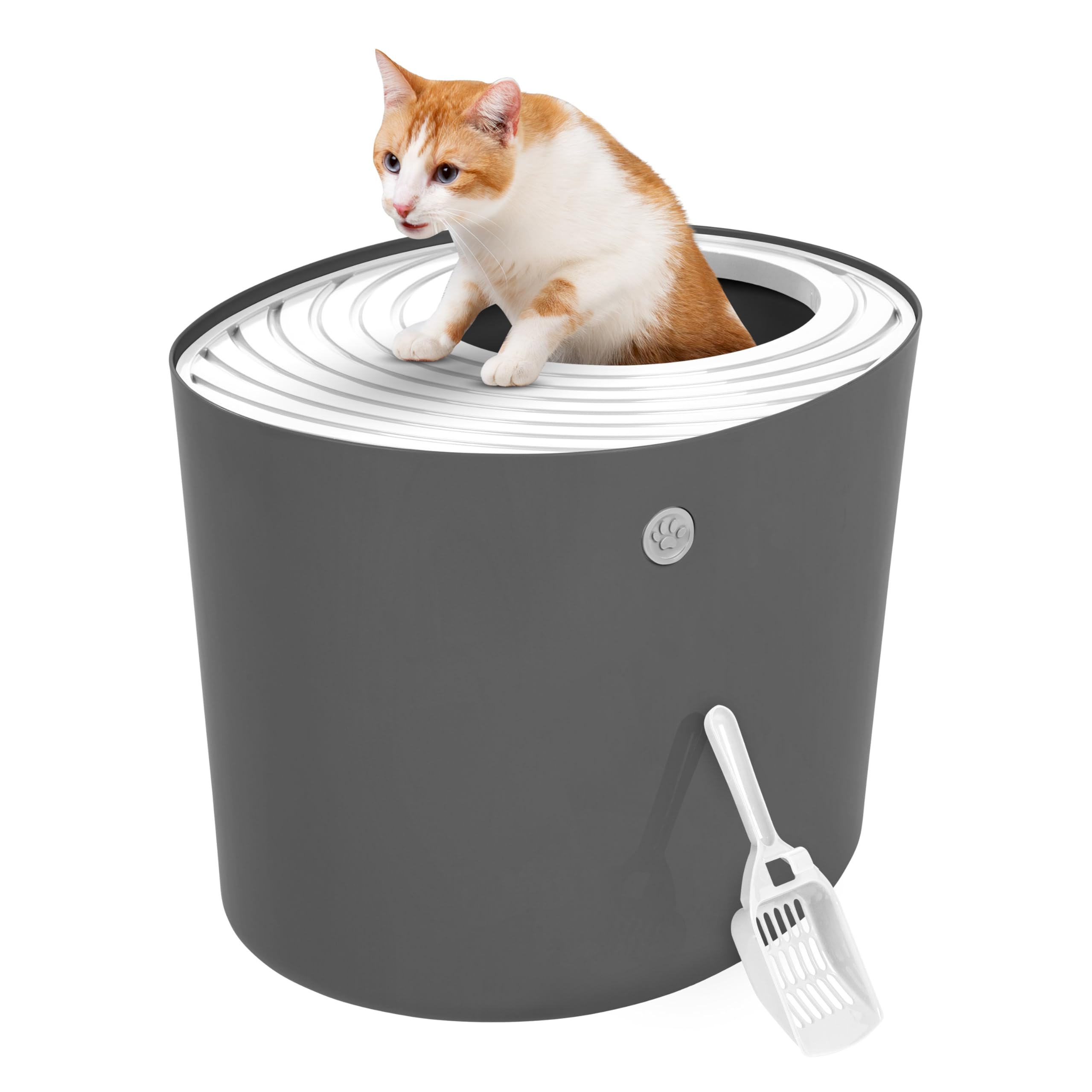 Iris Ohyama Areneiro de gato coberto com pá, até 7 kg, cinzento/branco, caixa de areia para gatos, caixa, para gatos grandes e pequenos, fechado, caça-louças, WC, livre de BPA, Cat Litter Box, TECL-20