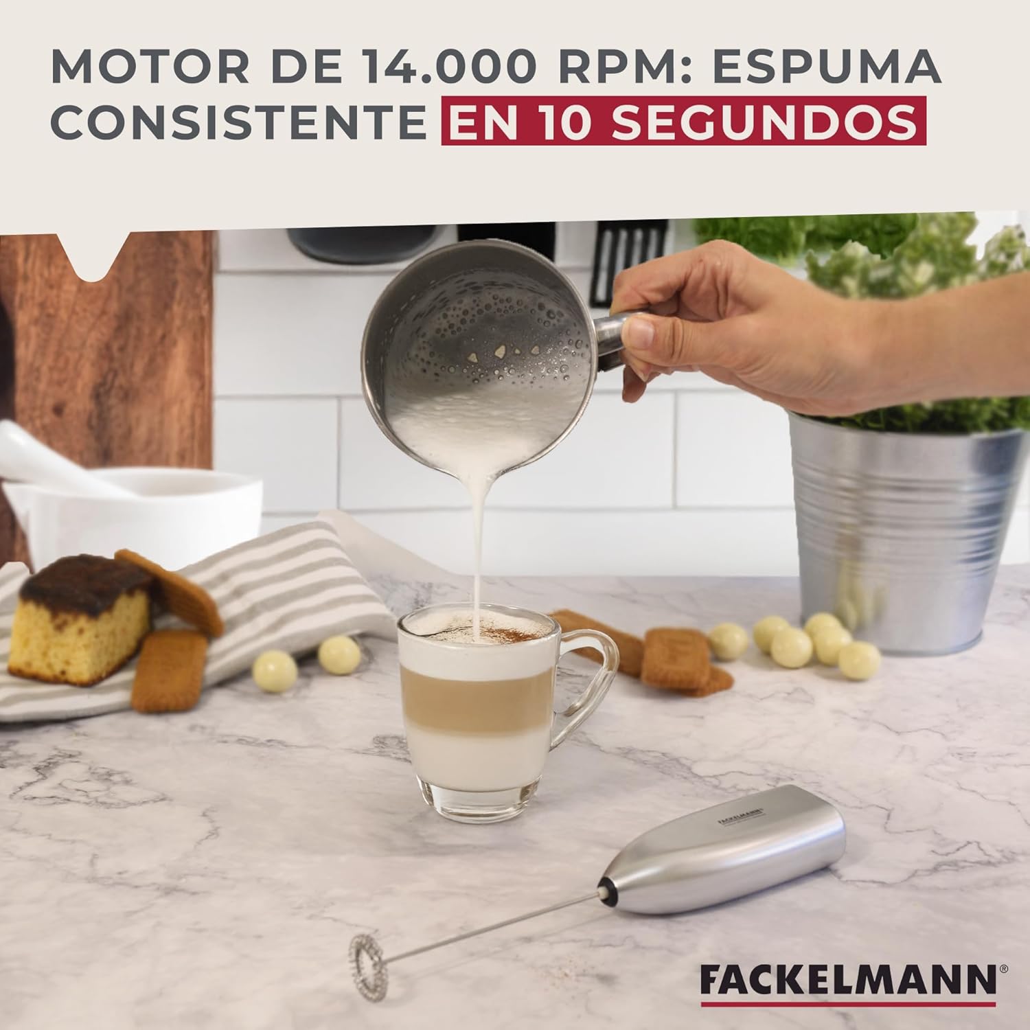 Fackelmann Coffee &Tea Espumador de leite, batedor Capuchino cinzento, 20 x 3,5 cm