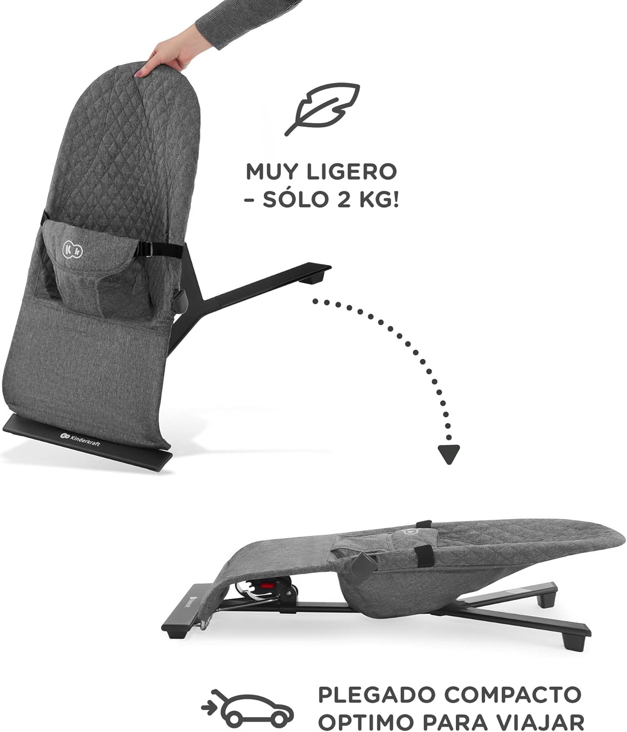 kk Kinderkraft MIMI Rede de bebé desde o nascimento, balança para bebés, dobrável compacto, reutilizável com uma mão, movimento natural, arco com brinquedos, fácil de limpar, cinzento