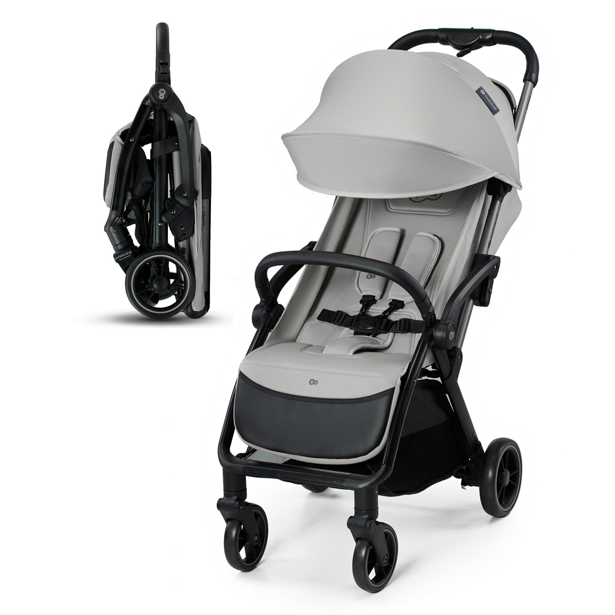 Kinderkraft APINO Cadeira de passeio para bebé, carrinho, carrinho de bebé, carro FOLDING, dobrável automático, posição reclinada, posição deitada, leve, 7,5 g, impermeável, carga máxima 24 kg, preto
