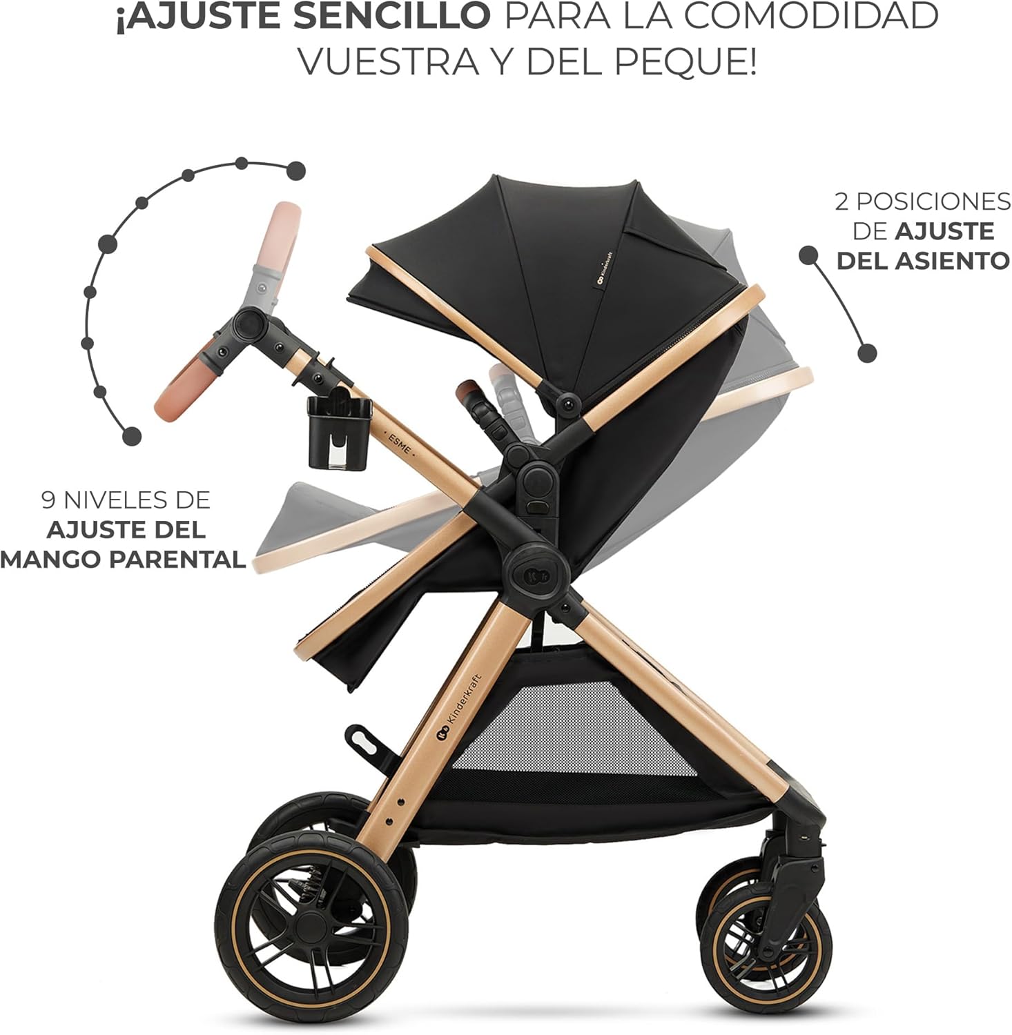 Kinderkraft ESME Cadeira de carro 3 em 1 conjunto, com porta-bebés Mink PRO I-Size, sistema de viagem, carrinho para bebé, carrinho, dobrável, para recém-nascido até 4 anos, preto