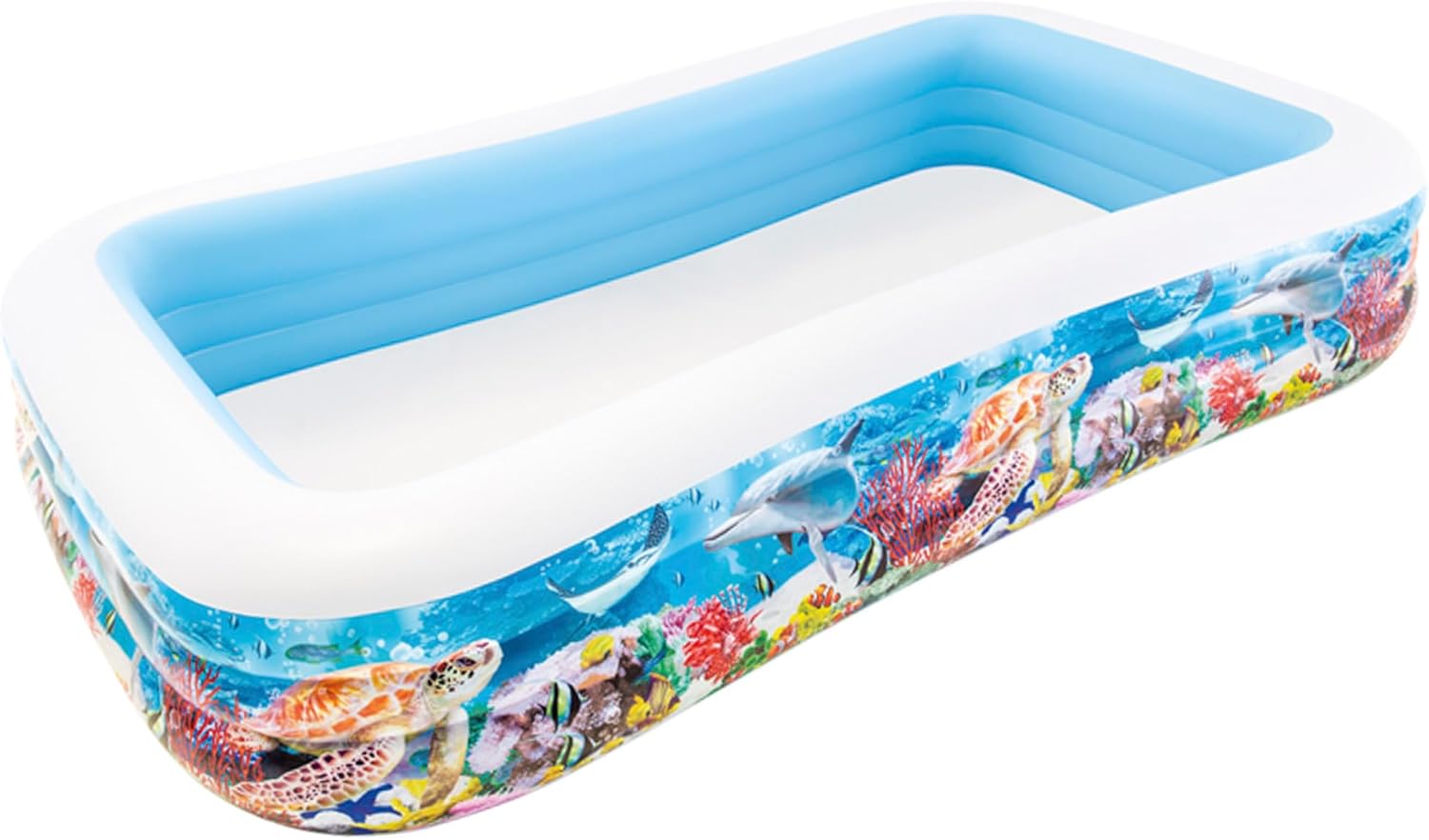 Intex Piscina Hinchable Grande diseño océano, 305x183x56 cm, 1050 litros, 3 cámaras de Aire, Tapón de desagüe, Vinilo Resistente, Uso Exterior, Ideal jardín y Verano, Parche Incluido, +6 años (58485)