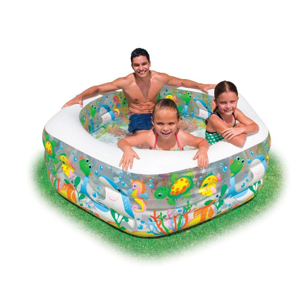 Intex Piscina insuflável para crianças, 157 x 157 x 122 cm, 295 litros, com toldo removível, design aquático, tampa de ralo, uso exterior, vinil resistente, adesivo de reparação incluído, + 2 anos