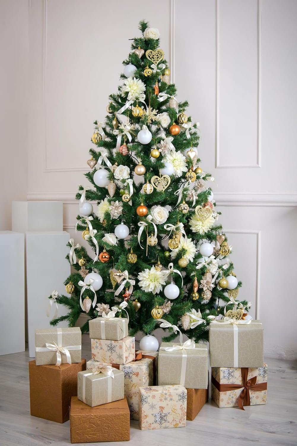 Árvore de Natal artificial extra enchimento, árvores com folhas de espumilhão de 150 cm a 300 cm de primeira qualidade, super natural C / suporte metálico. (verde, 150 cm 380 dicas)