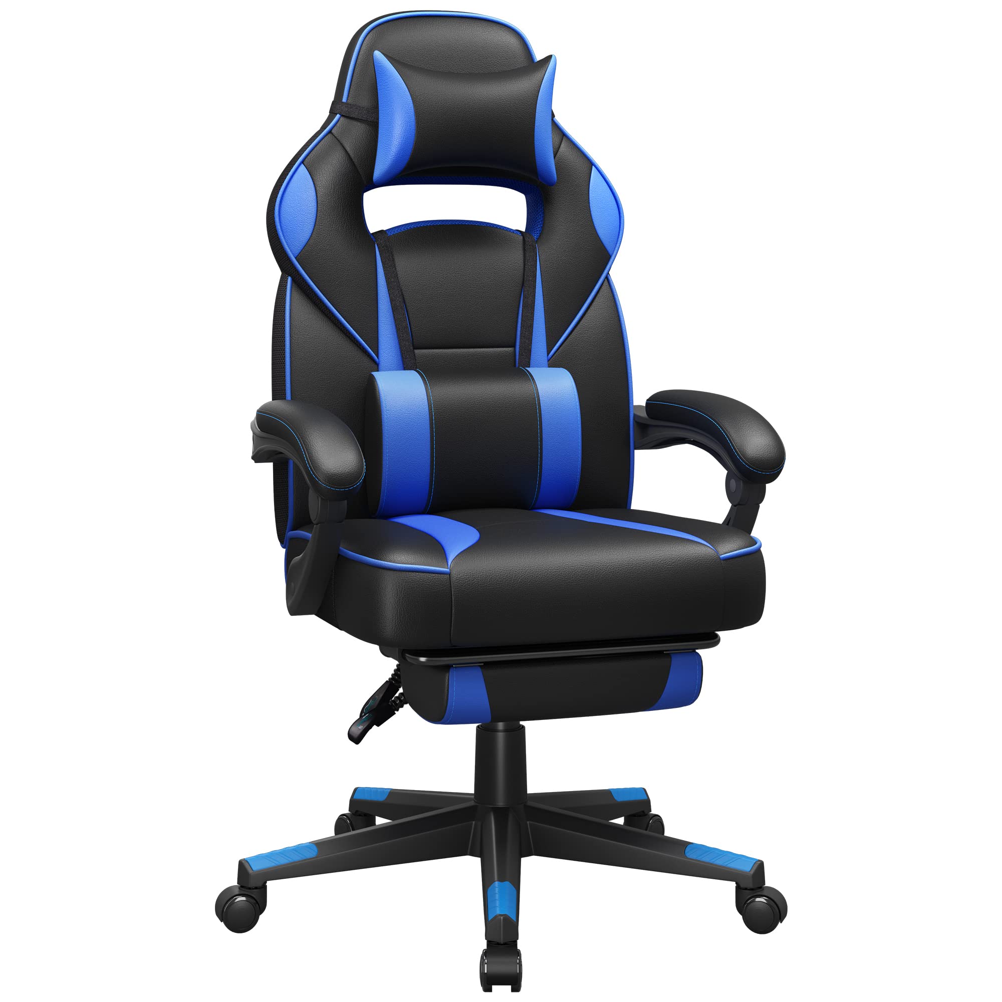 SONGMICS Cadeira de escritório, cadeira de jogos ergonómica, com apoio para os pés telescópico, encosto ajustável, apoio de cabeça e suporte lombar, carga de 150 kg, tinta preta e cinzento pombo