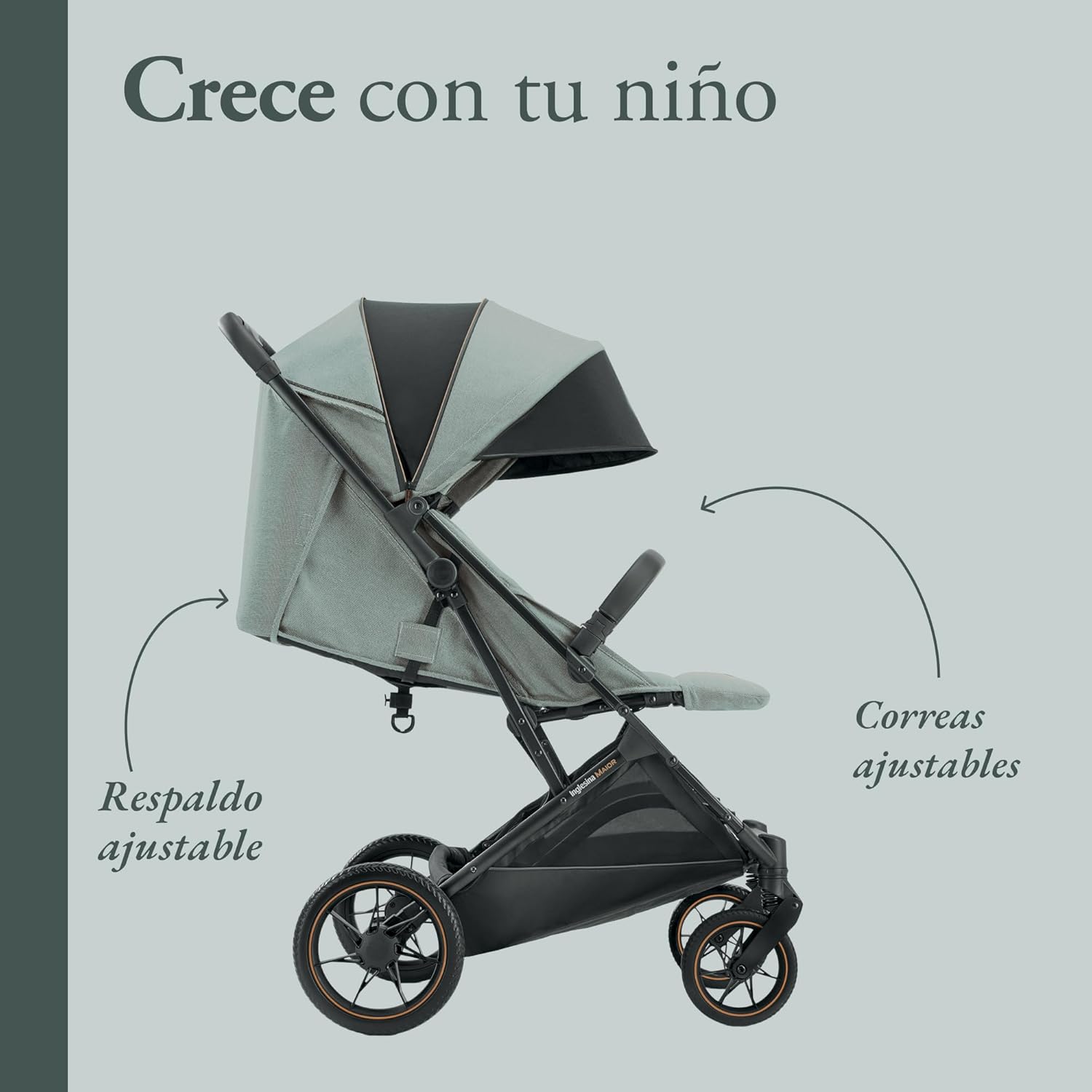 Inglesina Maior cadeira de passeio compacta e leve, cor Igloo cinzento, rodas grandes, encosto dobrável, até 22 kg