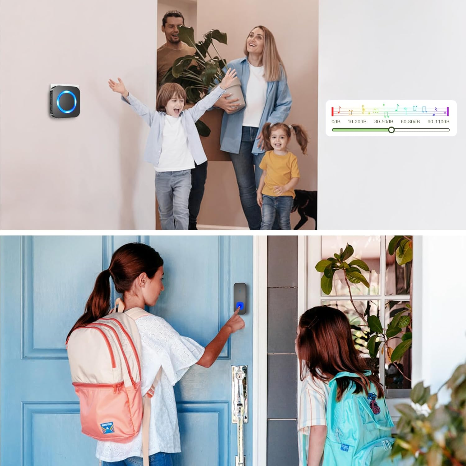 SURFOU Campainha sem fios exterior impermeável, kit Doorbell porta para casa 400 m de alcance Doorbell com 55 melodias, 5 níveis de volume, indicador LED, fácil instalação para casa, preto