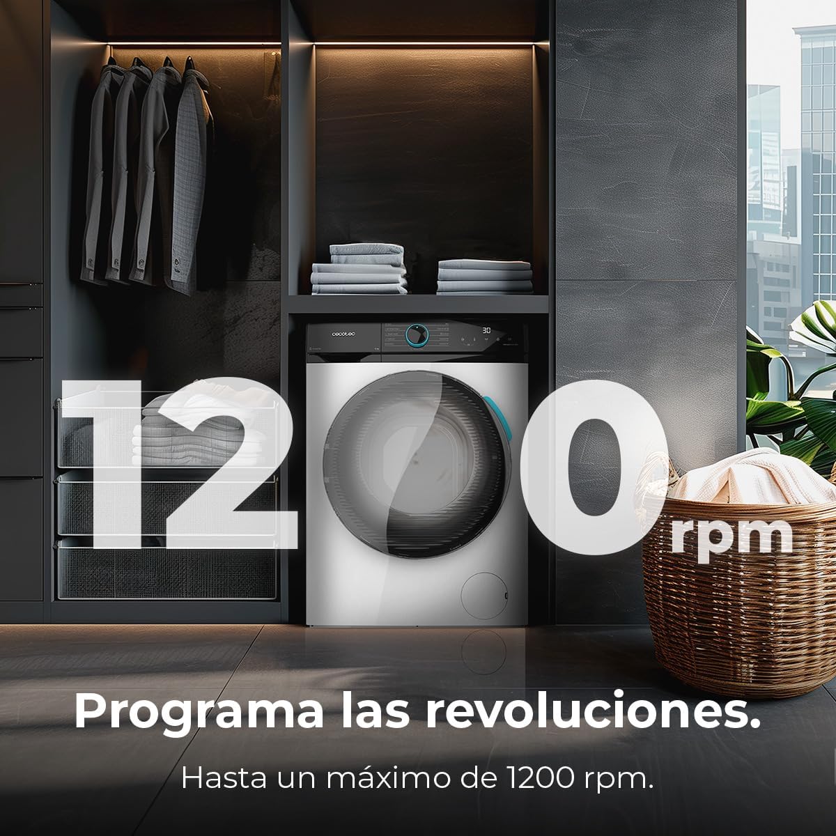 Cecotec Máquina de lavar 6 kg carga frontal Bolero DressCode 6160 Inverter. 1200 RPM, 11 programas, baixo consumo, motor inverter Plus, Steam Max, Drum Clean, programa rápido de 15", painel com
