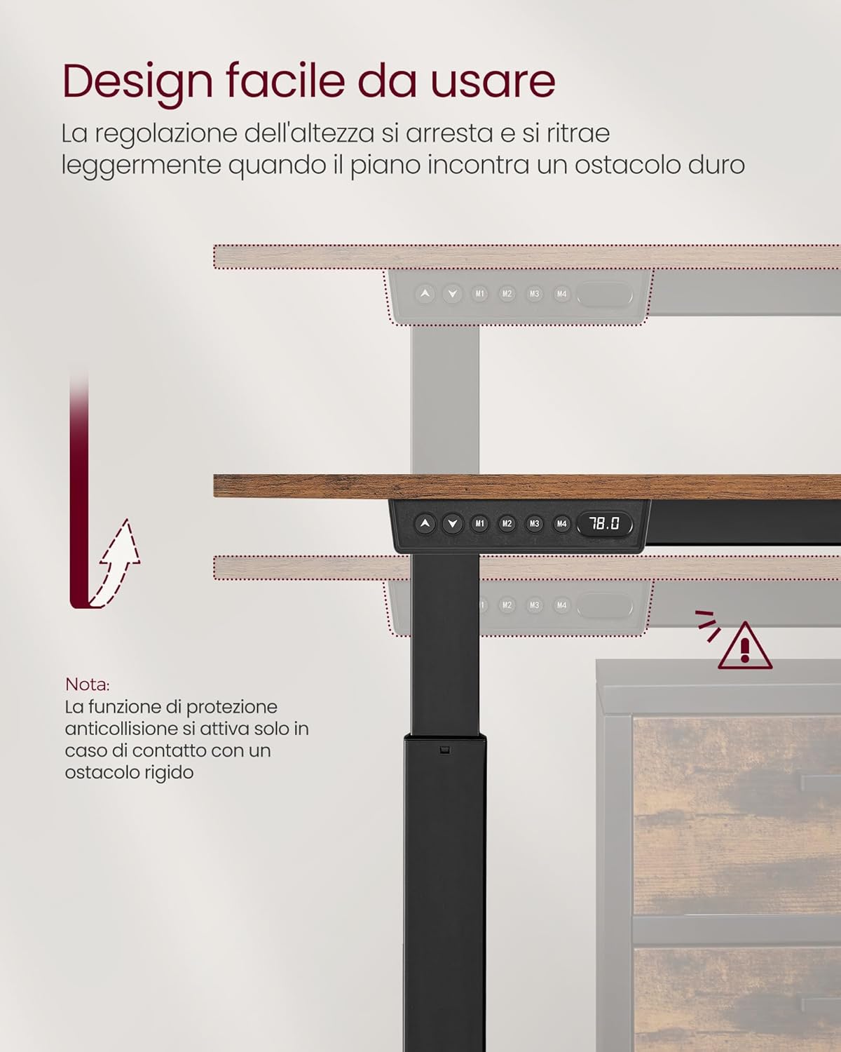 VASAGLE Secretária elétrica de altura regulável, 70 x 160 x (72-120), ajuste contínuo, função de memória com 4 alturas, castanho rústico LSD176X01