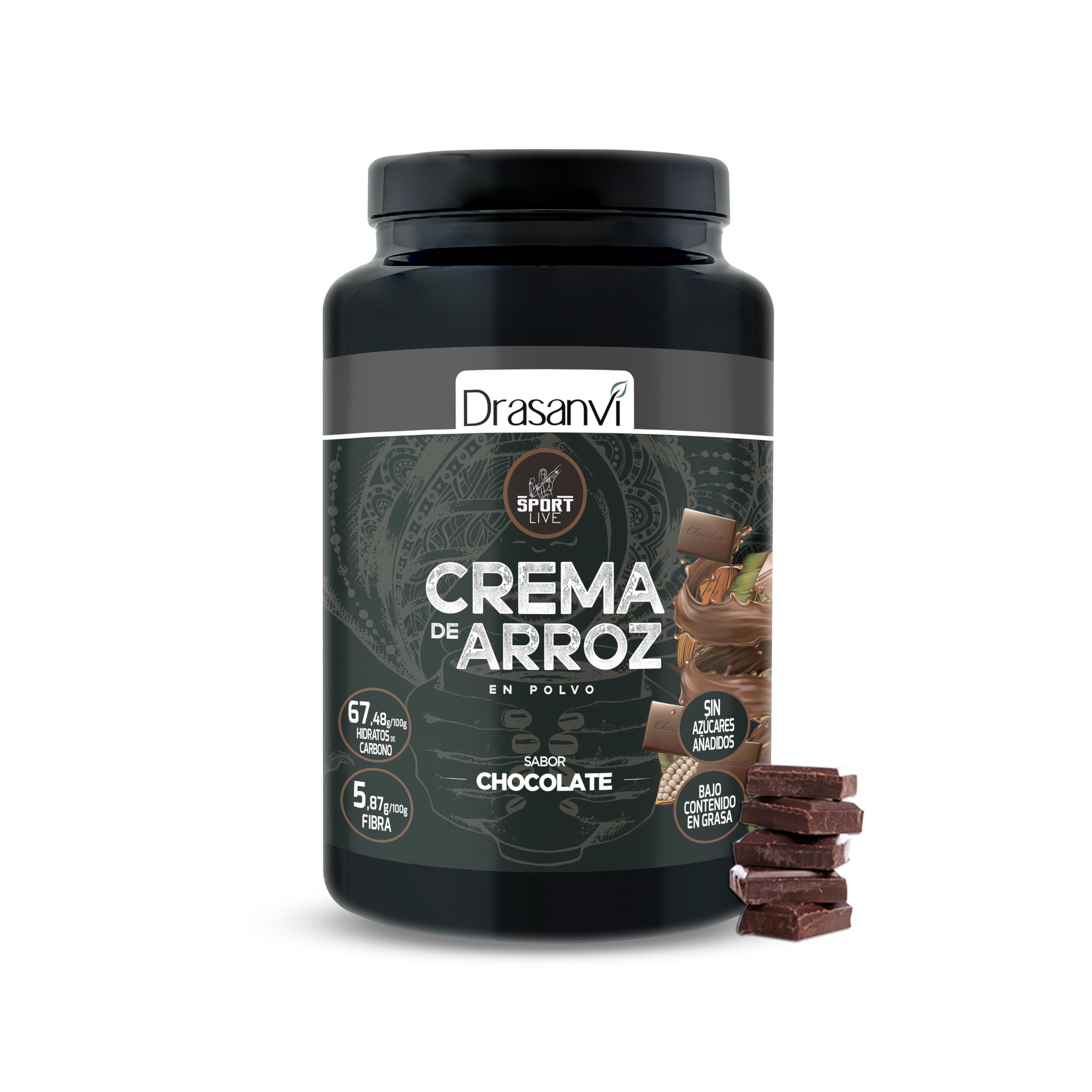DRASANVI Creme de arroz | Creme de arroz fitness | Energia rápida e sustentada, Hidratos de carbono, fibra e proteínas de qualidade, sem gorduras nem açúcares adicionais, sabor chocolate branco - 1 kg