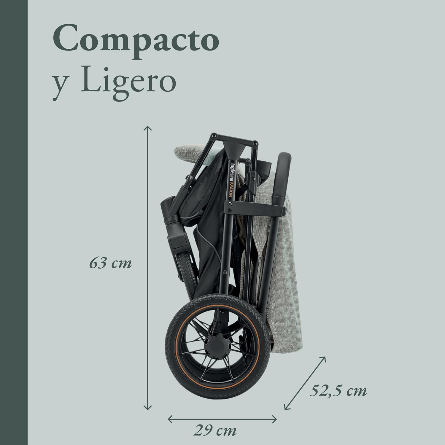 Inglesina Maior cadeira de passeio compacta e leve, cor Igloo cinzento, rodas grandes, encosto dobrável, até 22 kg