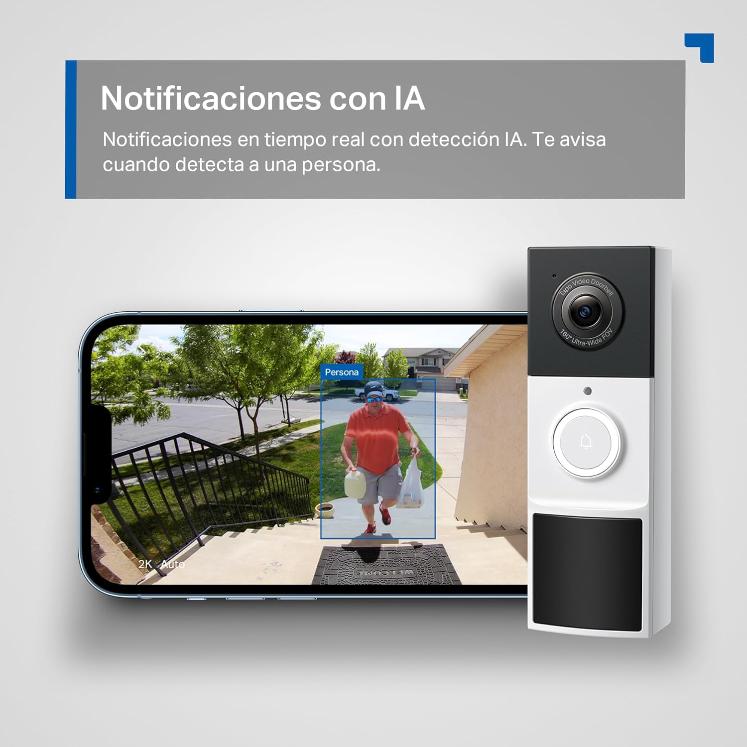 Tapo D210 Timbre Inalámbrico con Cámara 2K, Timbre Videoportero WiFi Exterior Impermeable, Detección de Movimiento Inteligente, Visión Nocturna, Audio Bidireccional, Alerta, en Tarjeta SD/Nube