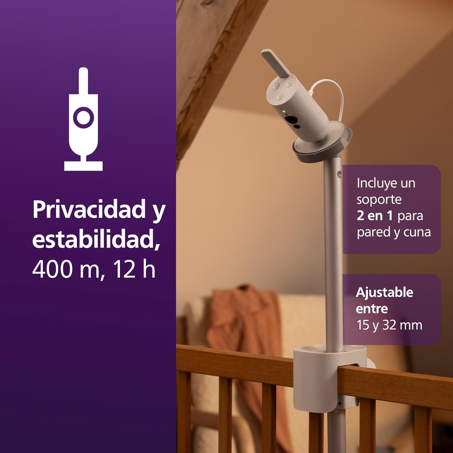 Philips Avent monitor de bebé conectado premium, o monitor mais avançado da Avent até à data, monitorização do sono e respiração por IA, tradução do choro, SCD973/26
