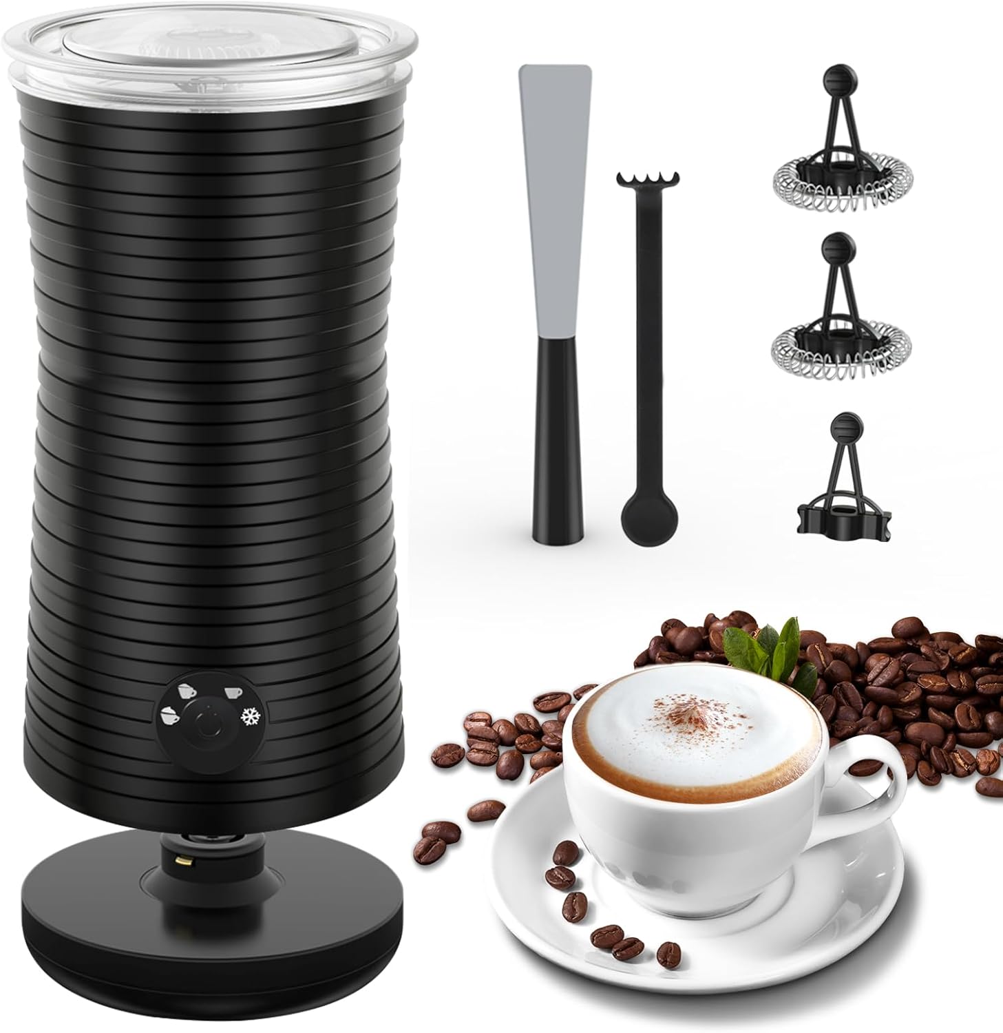 Morpilot Espumador de leite elétrico 4 em 1, aquecedor de leite para café, espuma fria e quente com leite, capuchinhos, acchiato
