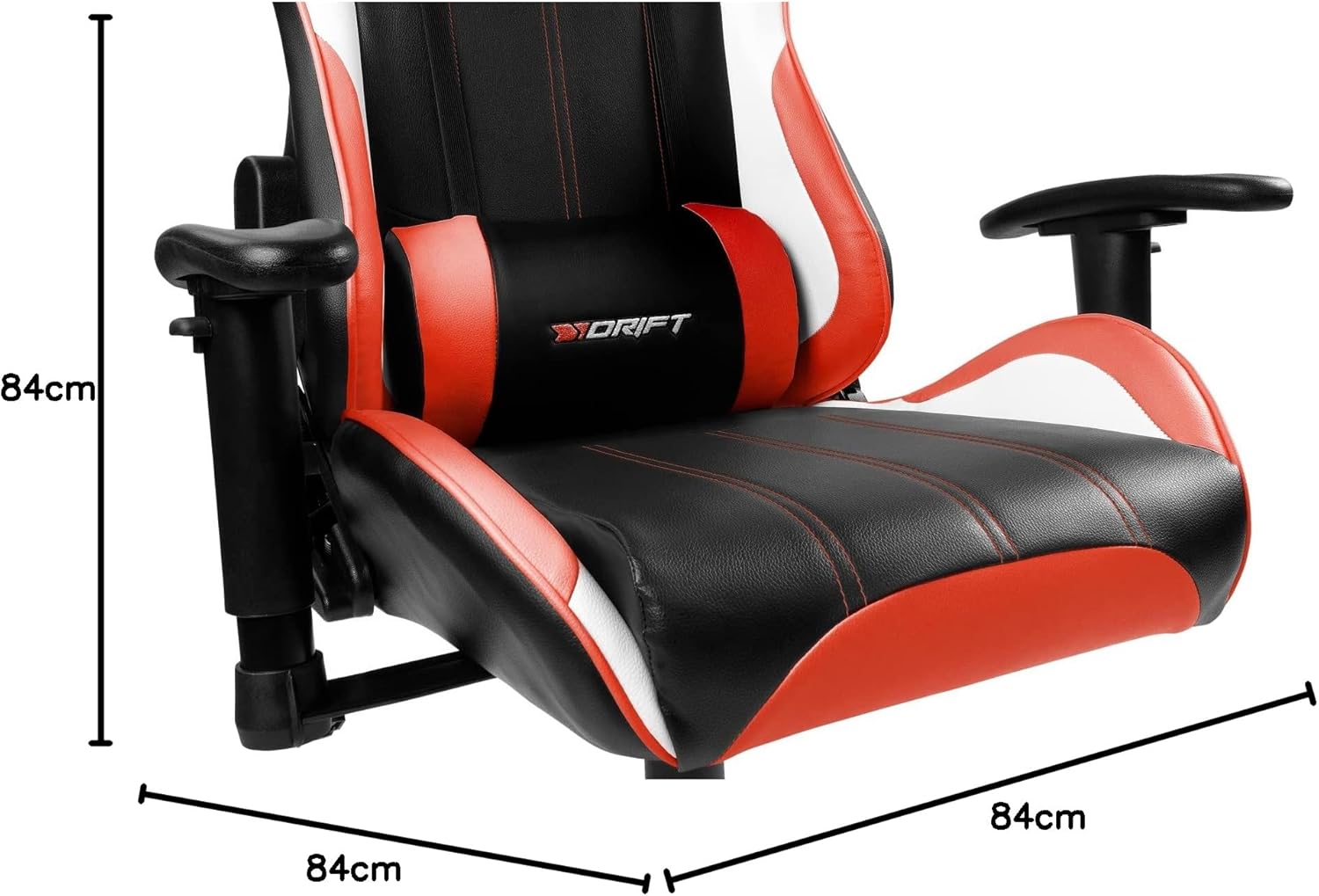 DRIFT GAMING DR175 - Cadeira Gaming profissional, couro sintético, apoio de braços ajustáveis 2D, pistão classe 4, giratória, mecanismo de borboleta, almofada lombar e cervical, cor preto/branco
