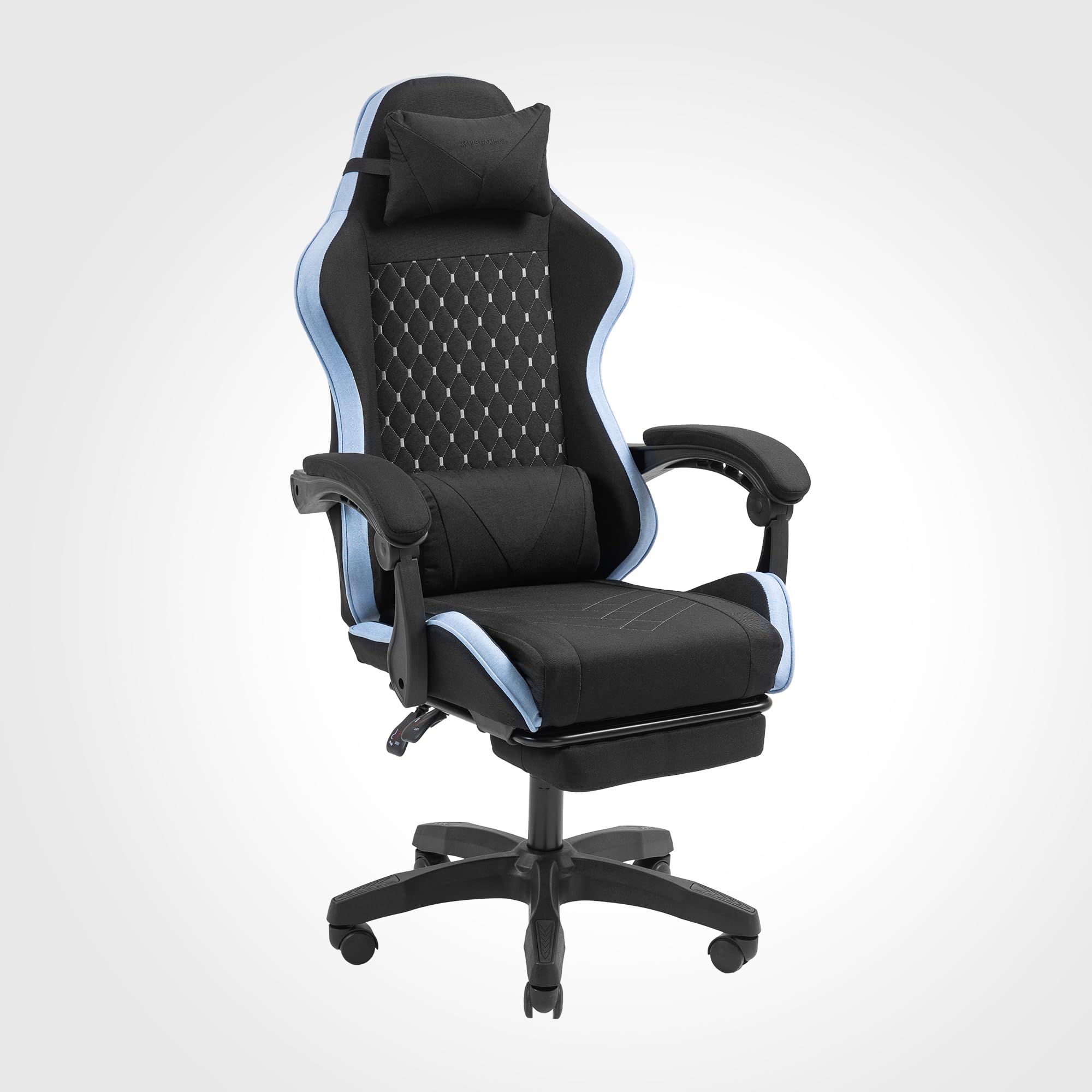 Mars Gaming MGC-ERGOB, cadeira de jogos ergonómica, assento e encosto de malha respirável, encosto de cabeça regulável, altura ajustável entre 110,5 e 120,5 cm, sistema de equilíbrio de 3° a 18°