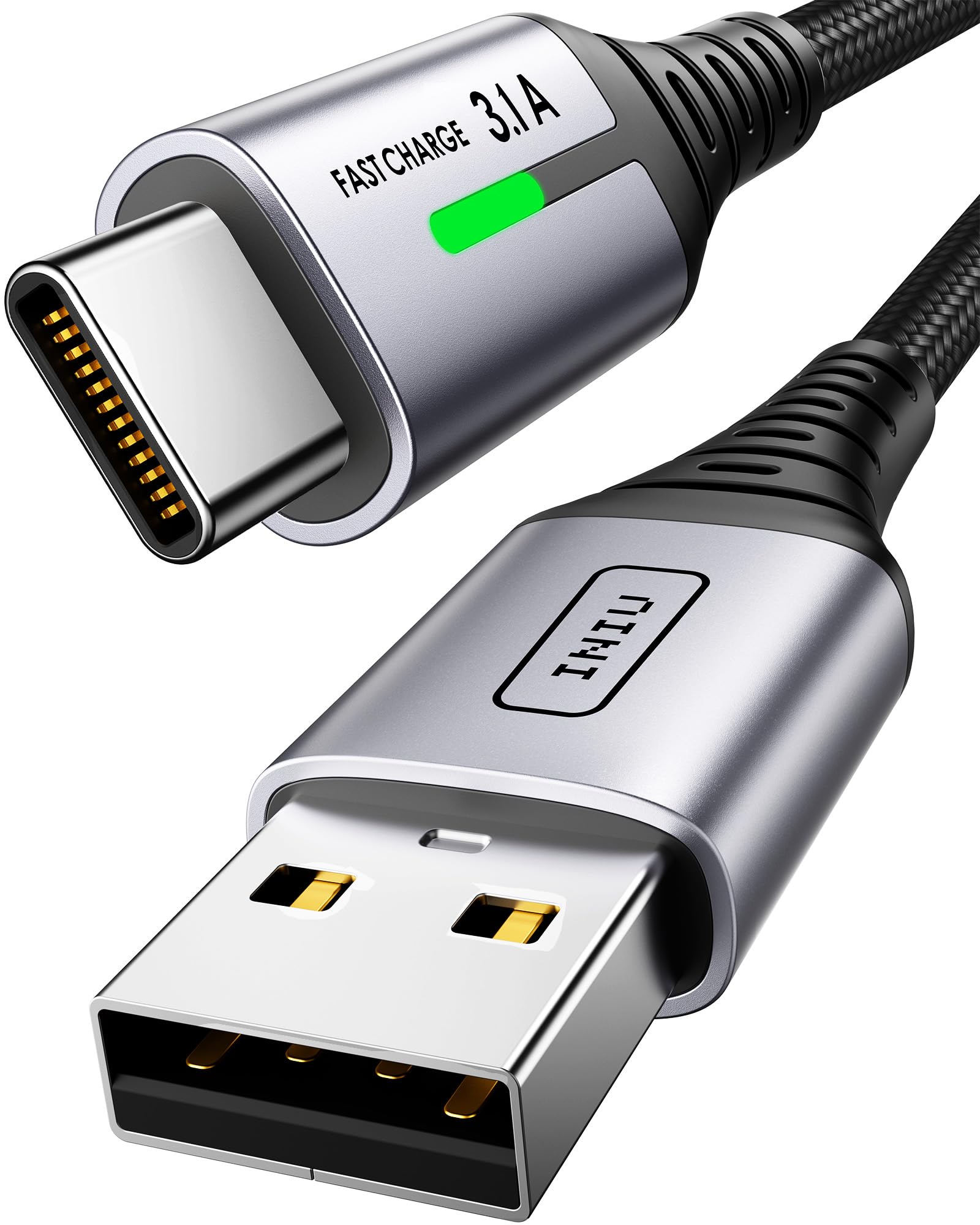 Cabo USB A USB C INIU, [2 m] QC 3,0 e 3,1 A Cabo USB C Carregamento rápido, liga trançada de nylon Cabo USB tipo C Carregador compatível com iPhone 16 15 Pro Samsung S21 Huawei Xiaomi Pixel ECC.