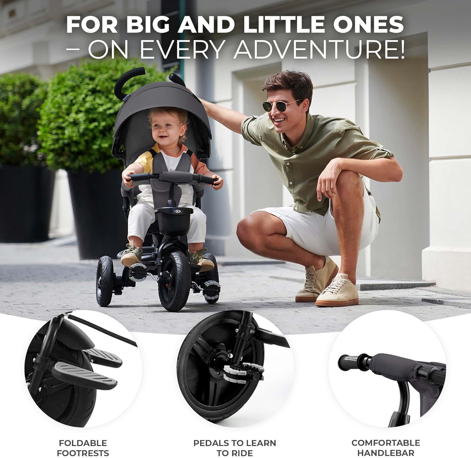 Kinderkraft AVEO Triciclo Bebé, Plegable, Trike, Bicicleta para Niños, Triciclo Evolutivo, Triciclo Sin Pedales, Bicicleta Bebe, Con Accesorios Práctico, Dos Cestas, 9 Meses a 25 kg, Verde