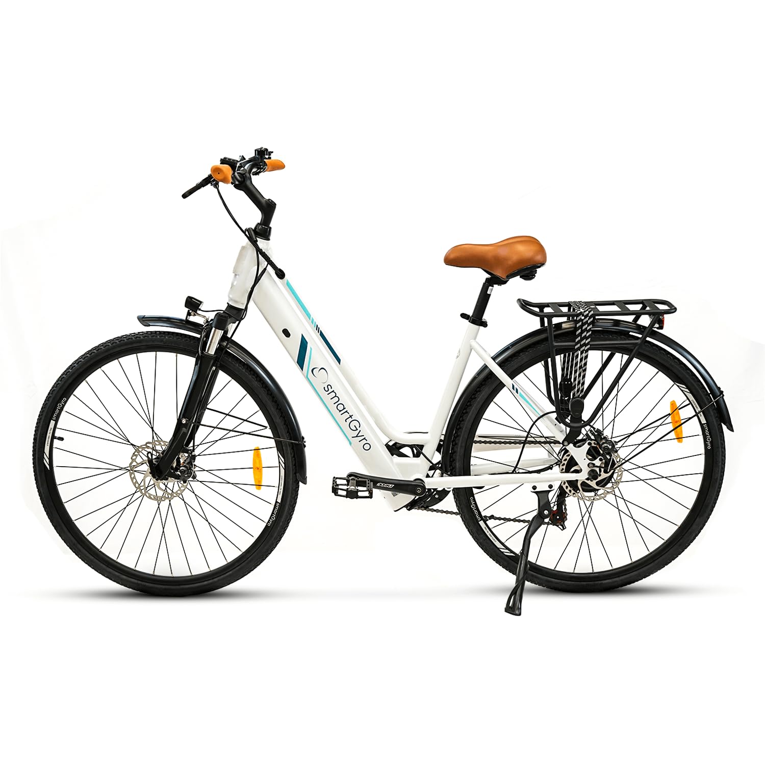 SMARTGYRO eBike Sunset Titanium Bicicleta elétrica urbana, travões de disco, 6 velocidades Shimano, rodas de 27,5 polegadas, bateria de lítio 36 V de 10 Ah, motor sem fios de 250 W, autonomia até 60