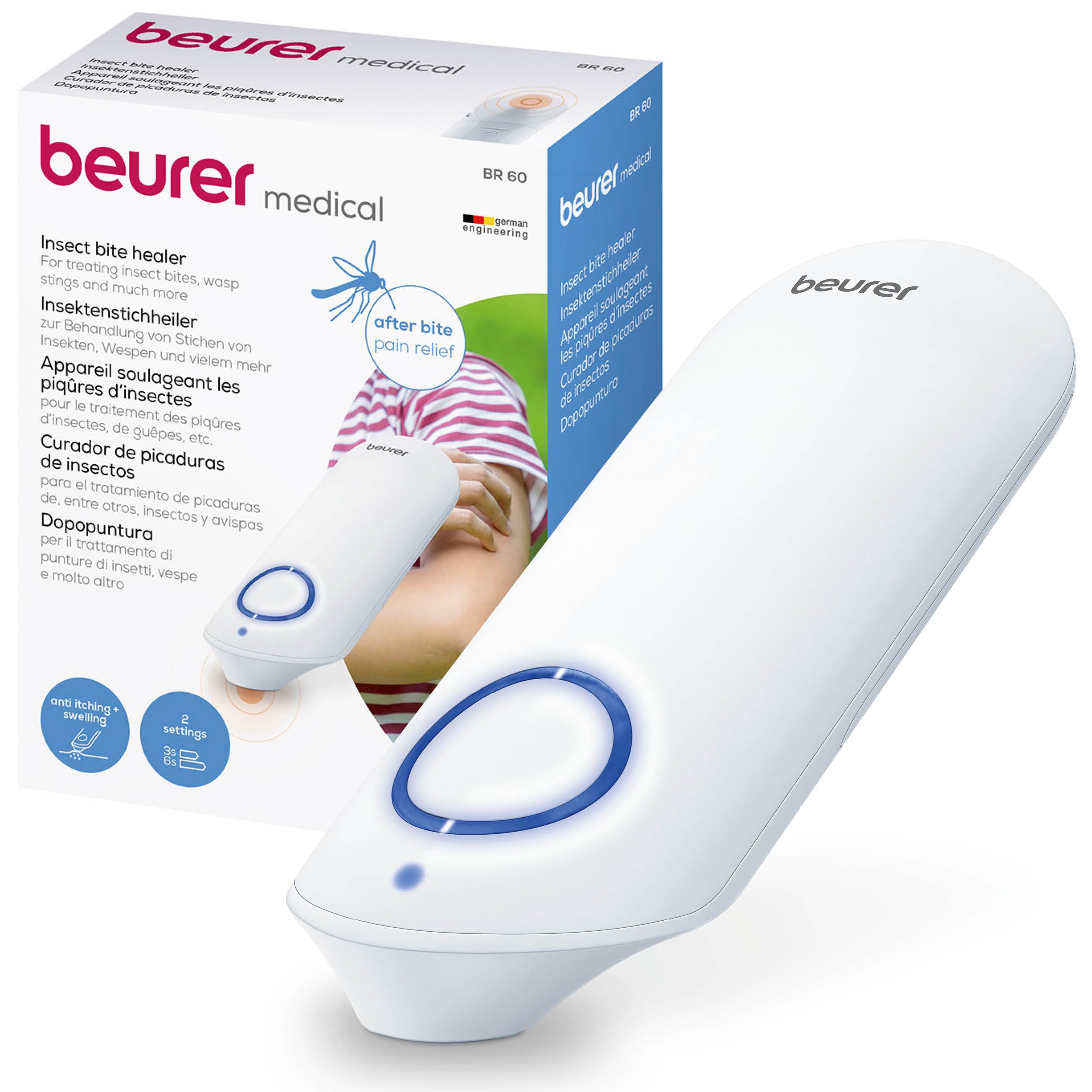 Beurer BR 60 Dispositivo para o tratamento de picadas e mordidas de insetos, alivia a comichão e o inchaço sem substâncias químicas, pequeno e fácil de manusear