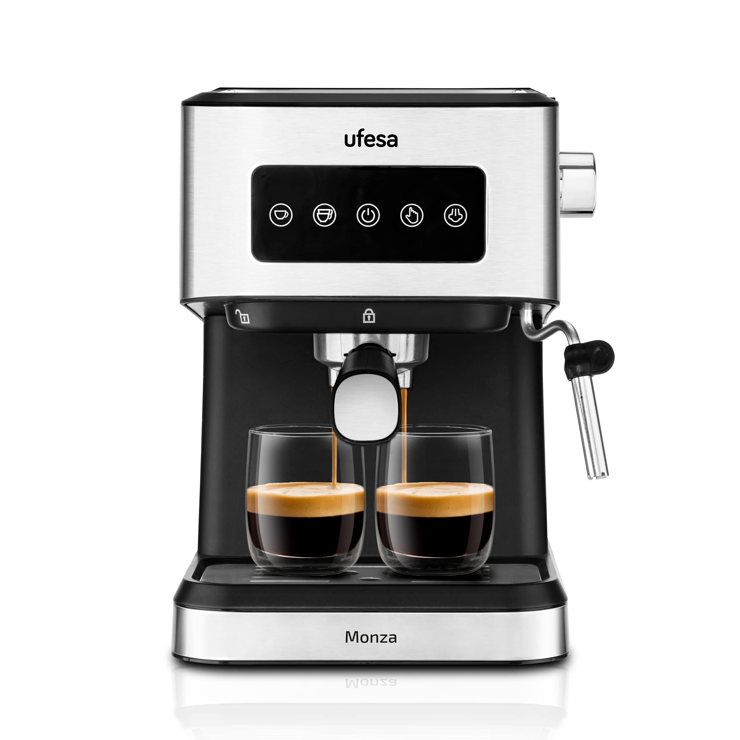 Ufesa Varese Cafetera Compacta Espresso y Capuccino, 1050W, Vaporizador Orientable, 20 Bares, 1 o 2 Cafés, Depósito 1.5L, Función Calienta Tazas