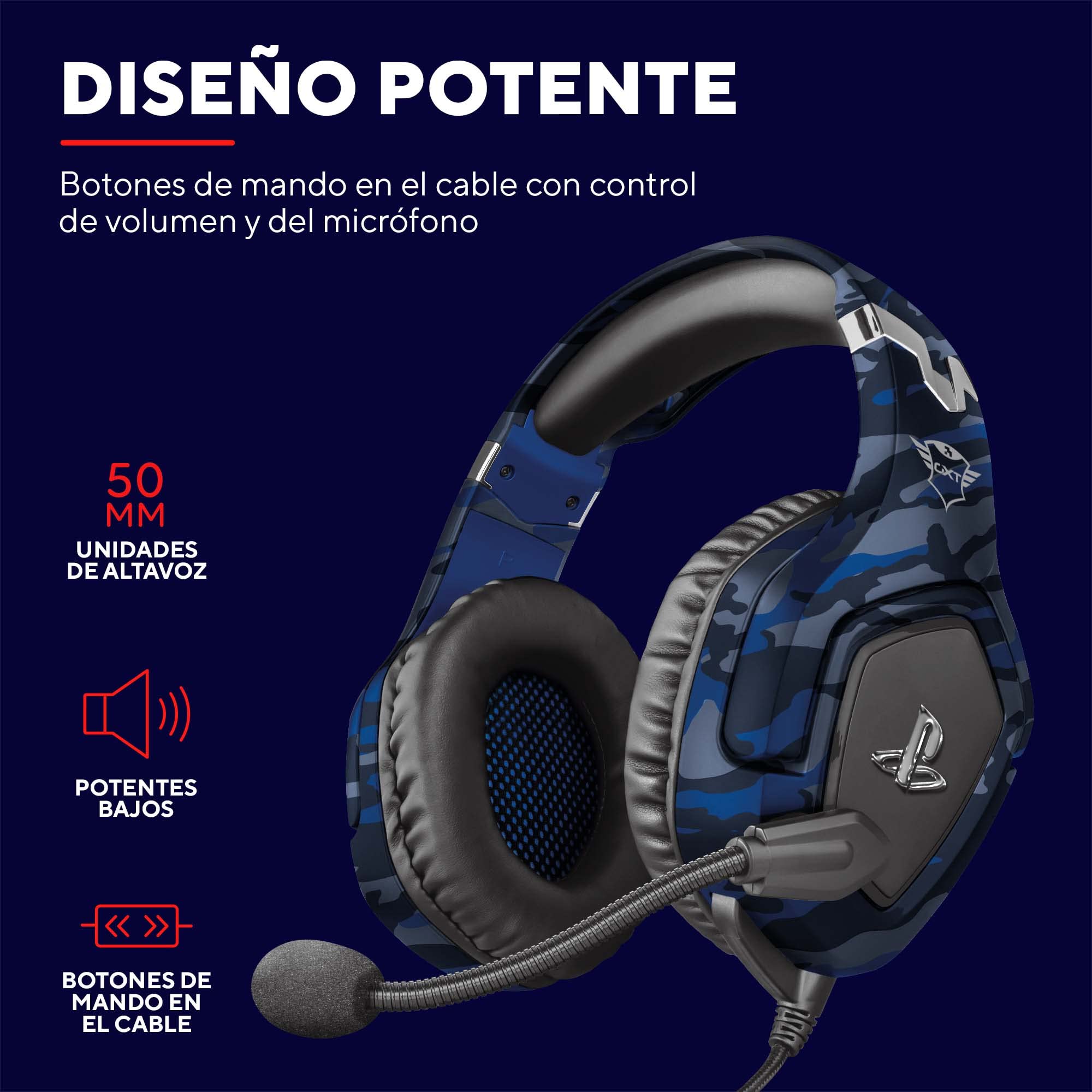 Auscultadores Trust Gaming para PS4 e PS5 GXT 488 Force, headset oficial licenciado para PlayStation, microfone dobrável, colunas ativas de 50 mm, cabo de nylon entrançado de 1,2 m, preto
