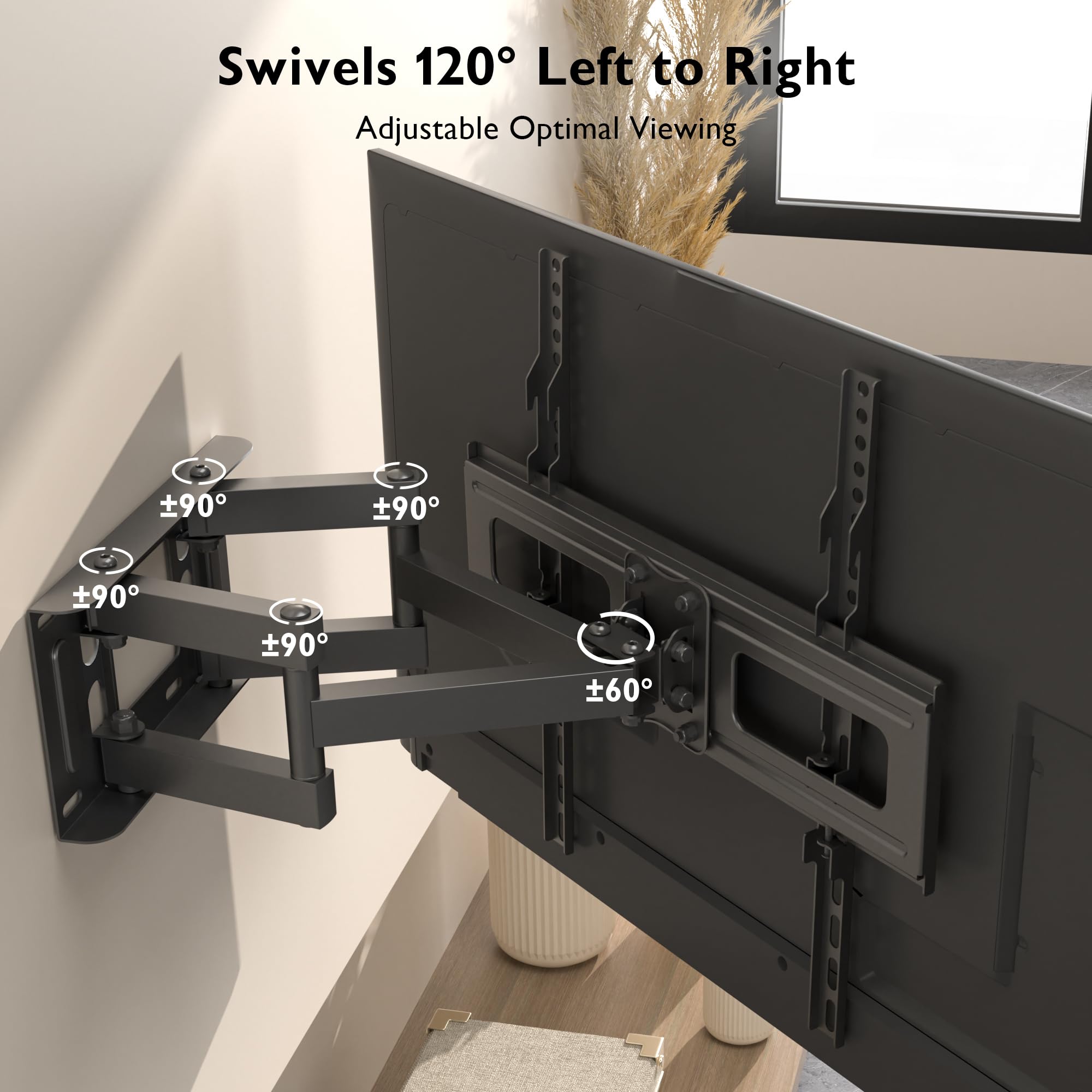 BONTEC Suporte de parede para TV para ecrãs planos e curvos de 23-70 polegadas, suporte de parede para TV inclinável e giratório, com braço duplo de movimento completo, MAX VESA 400x400mm