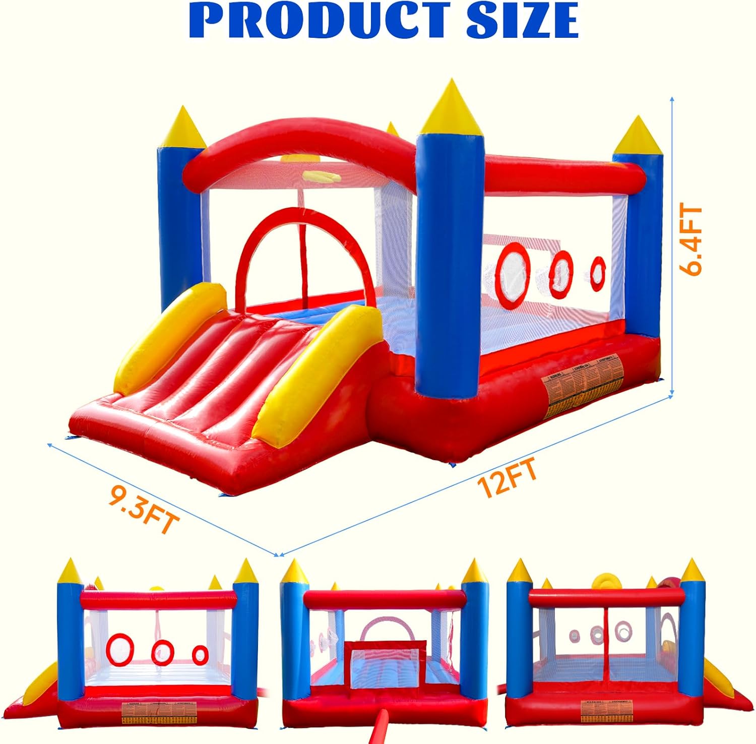 Ballsea Castillo Hinchable de PVC con soplador, trampolín, tobogán y Red de Seguridad. Este Castillo Hinchable está Hecho de PVC y es Adecuado para el hogar, el Exterior, la guardería o el Comercio