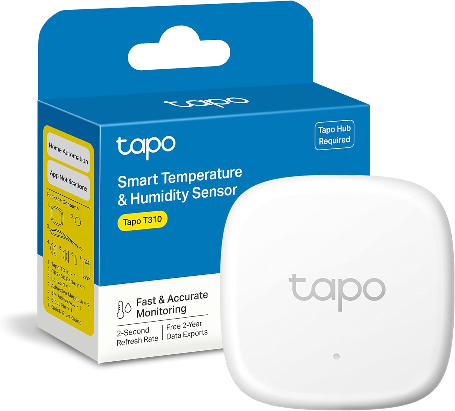 Tapo TP-Link T310 Sensor de temperatura e humidade Wi-Fi inteligente, alta precisão, controlo à distância, bateria longa duração (requer hub)
